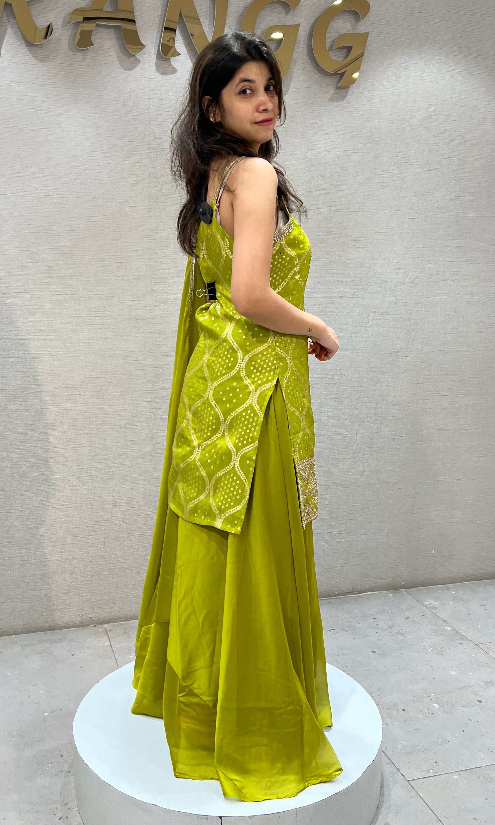 Green Golden Lattice Lime sharara set