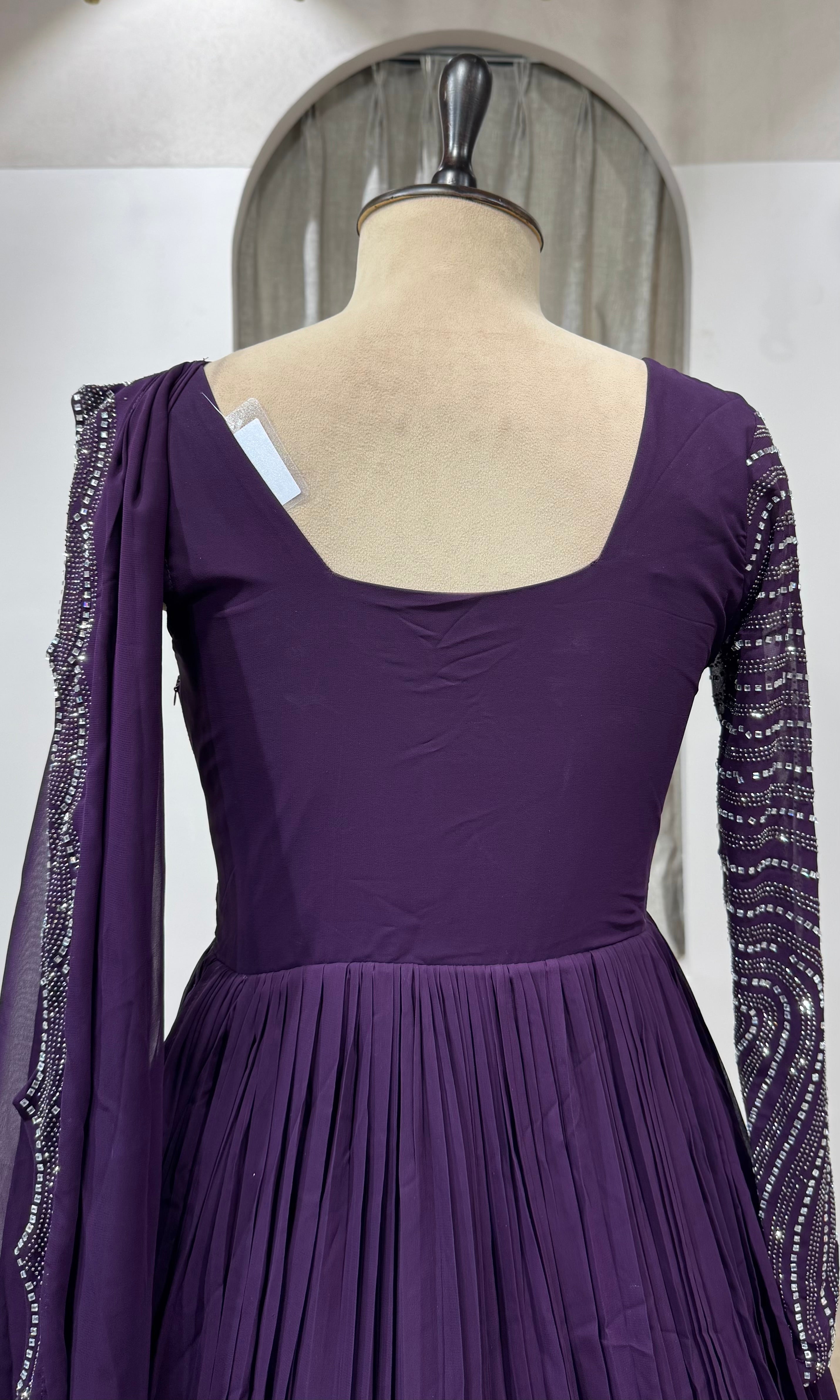 Wine Floor-Length Embroidered Anarkali Gown