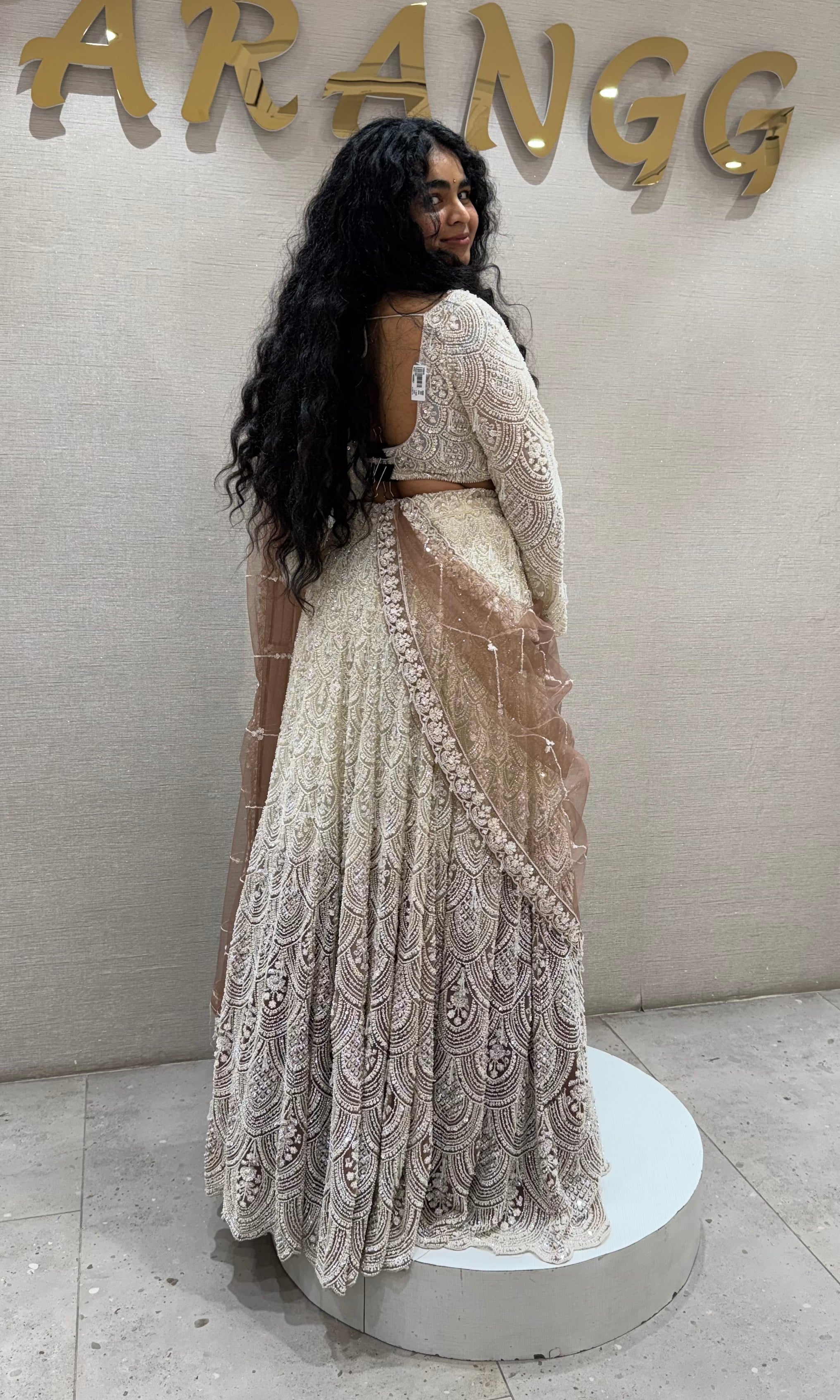 Brown Designer Lehenga with Embellished Net Dupatta