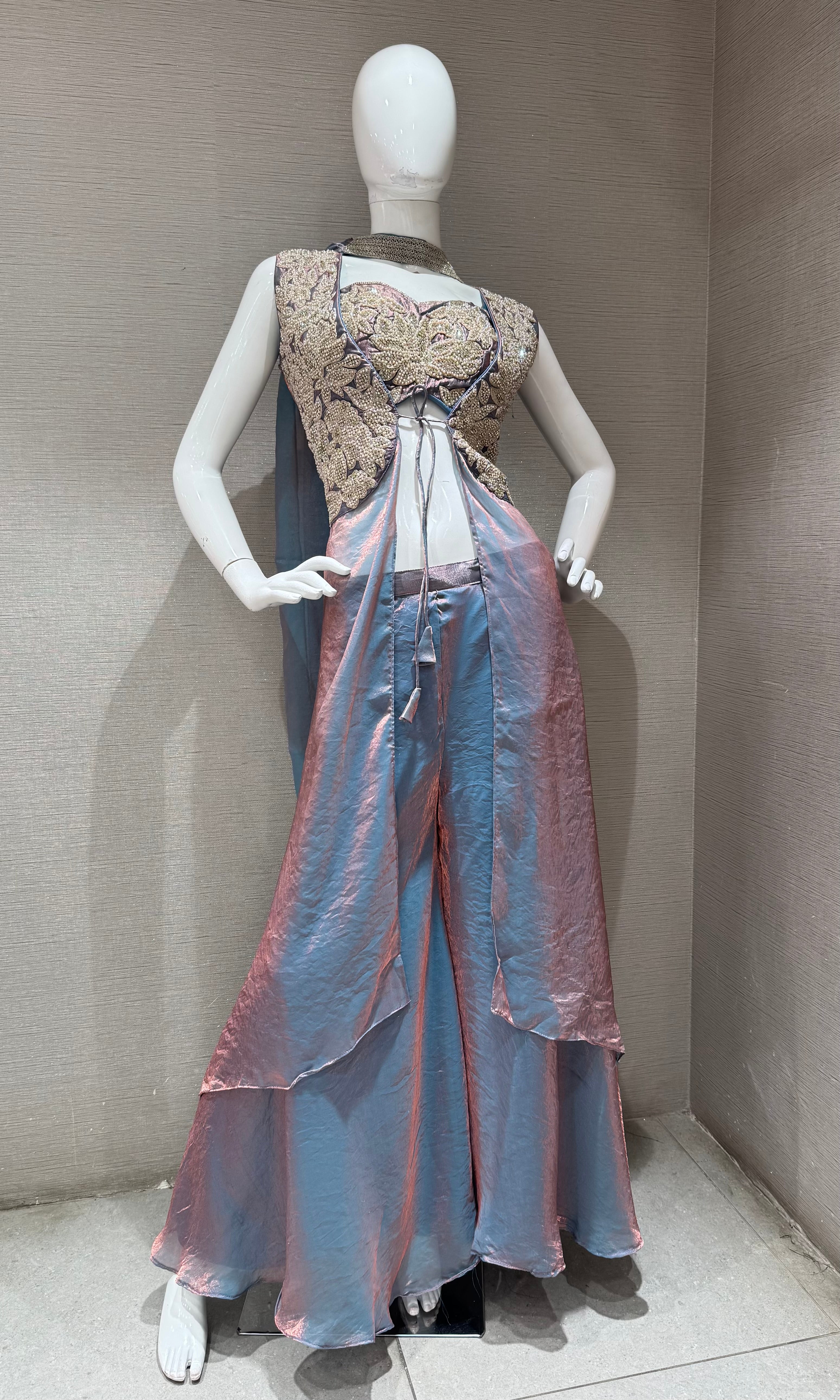 Lavander Embellished Crop Top & Palazzo Set