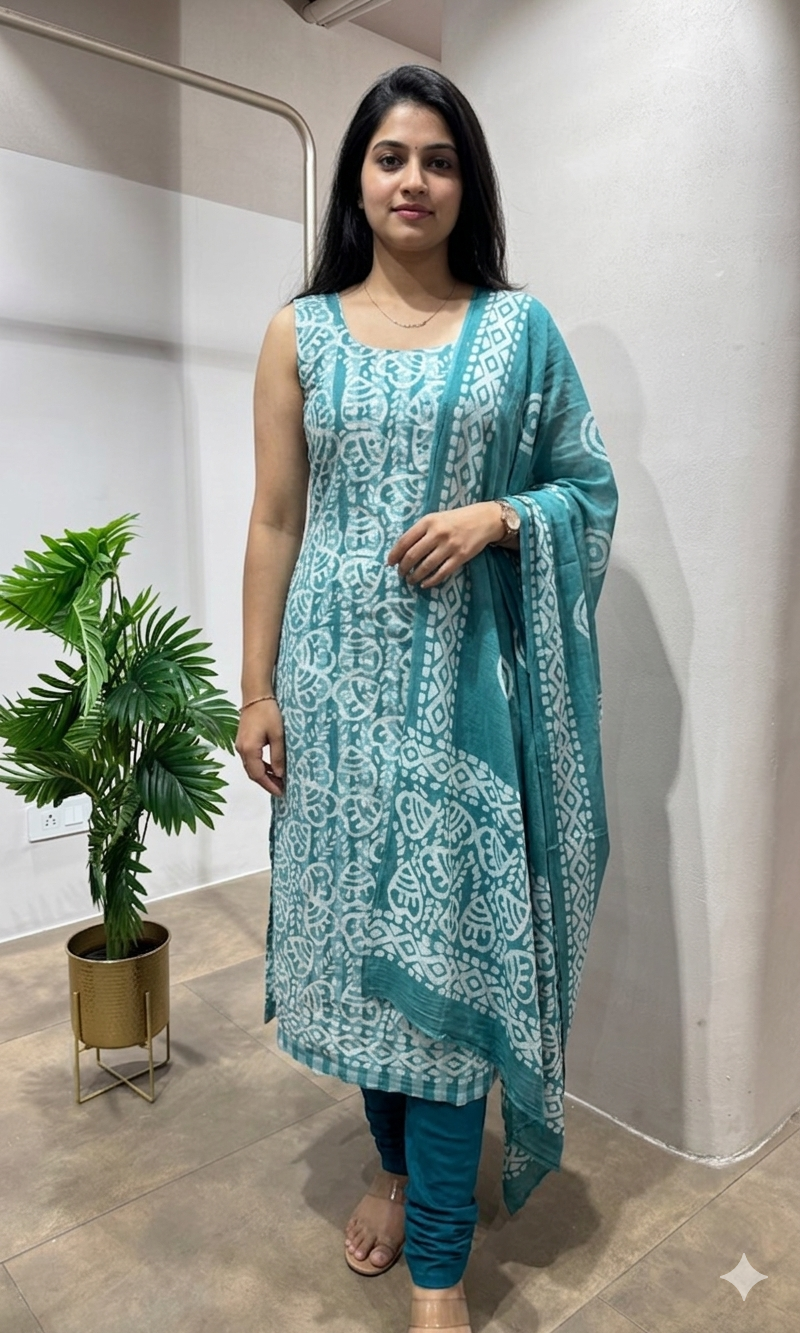 GREEN ETHNIC PRINTED DRESS MATERIAL