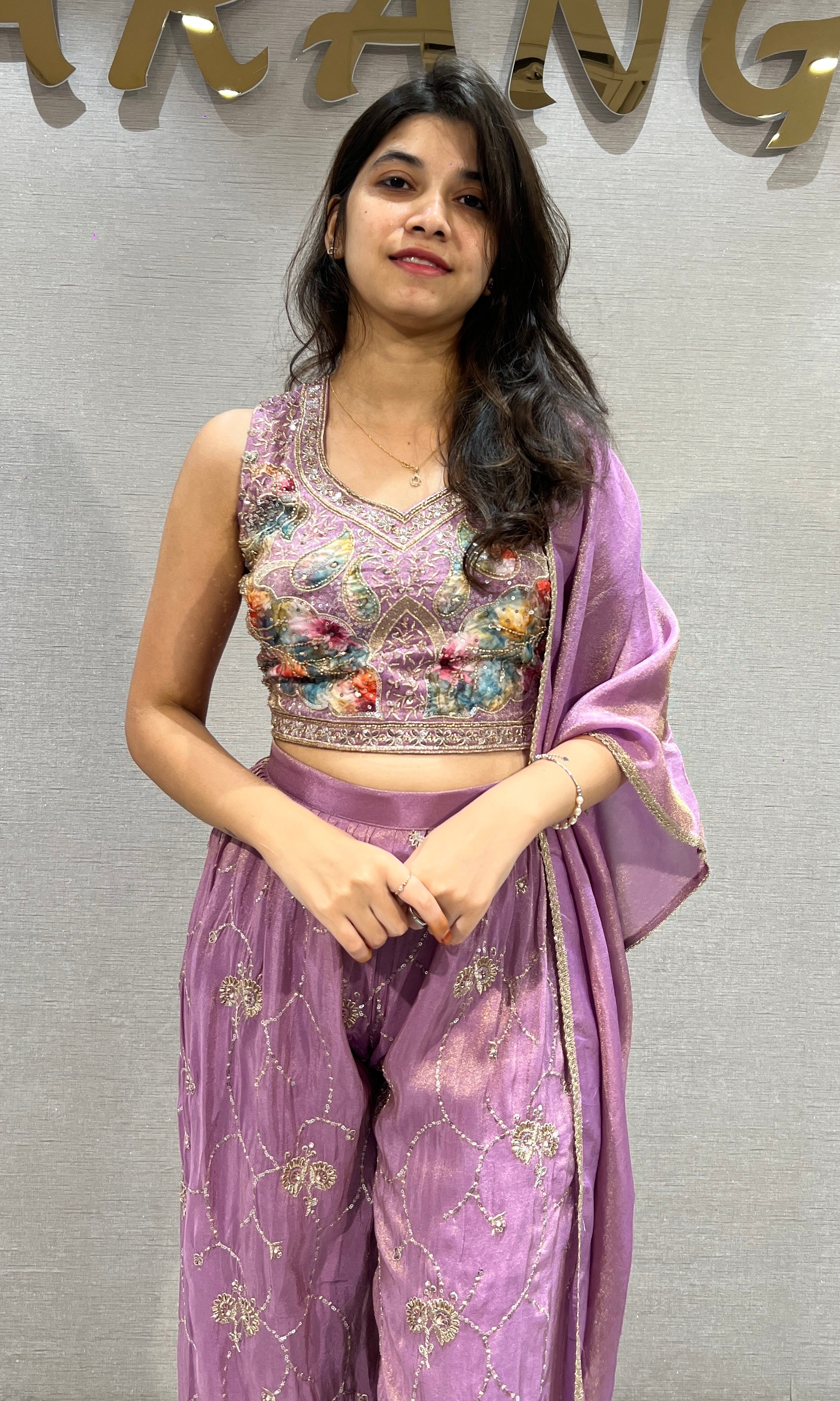Lavender Multi Floral Embroidered Palazzo Set