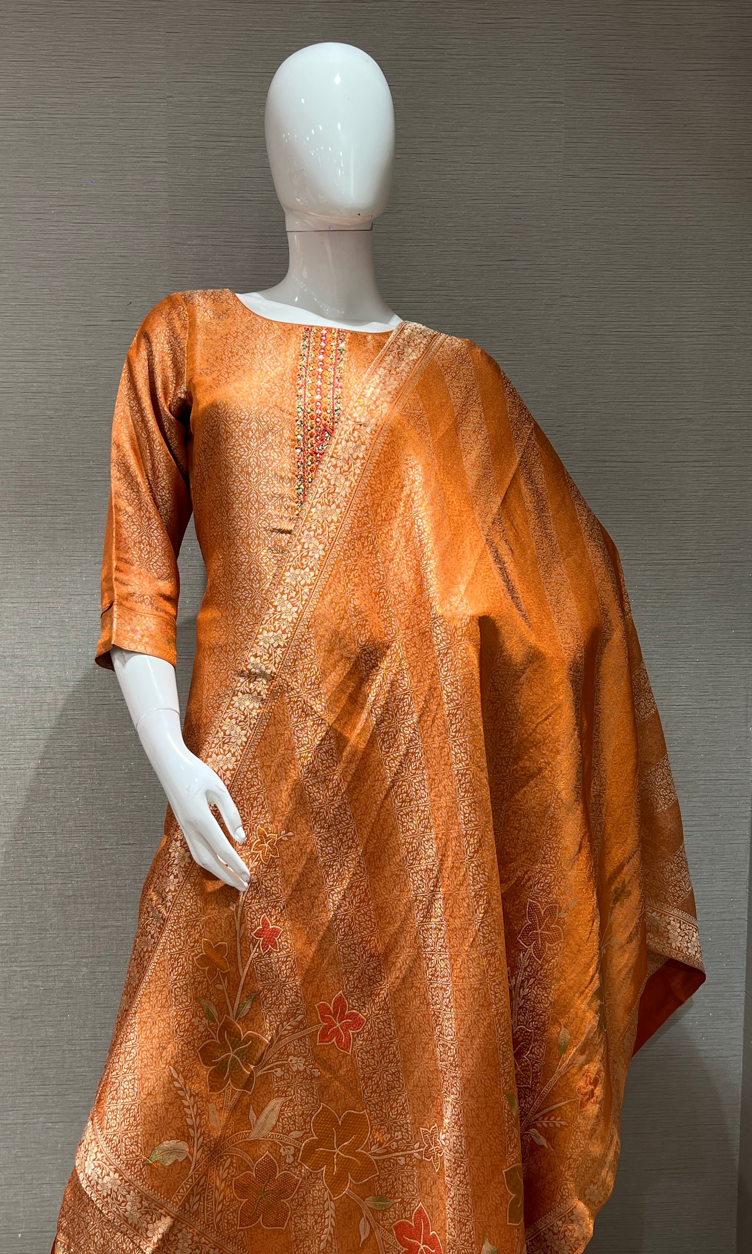 RUST GOLDEN Brocade Kurta Set
