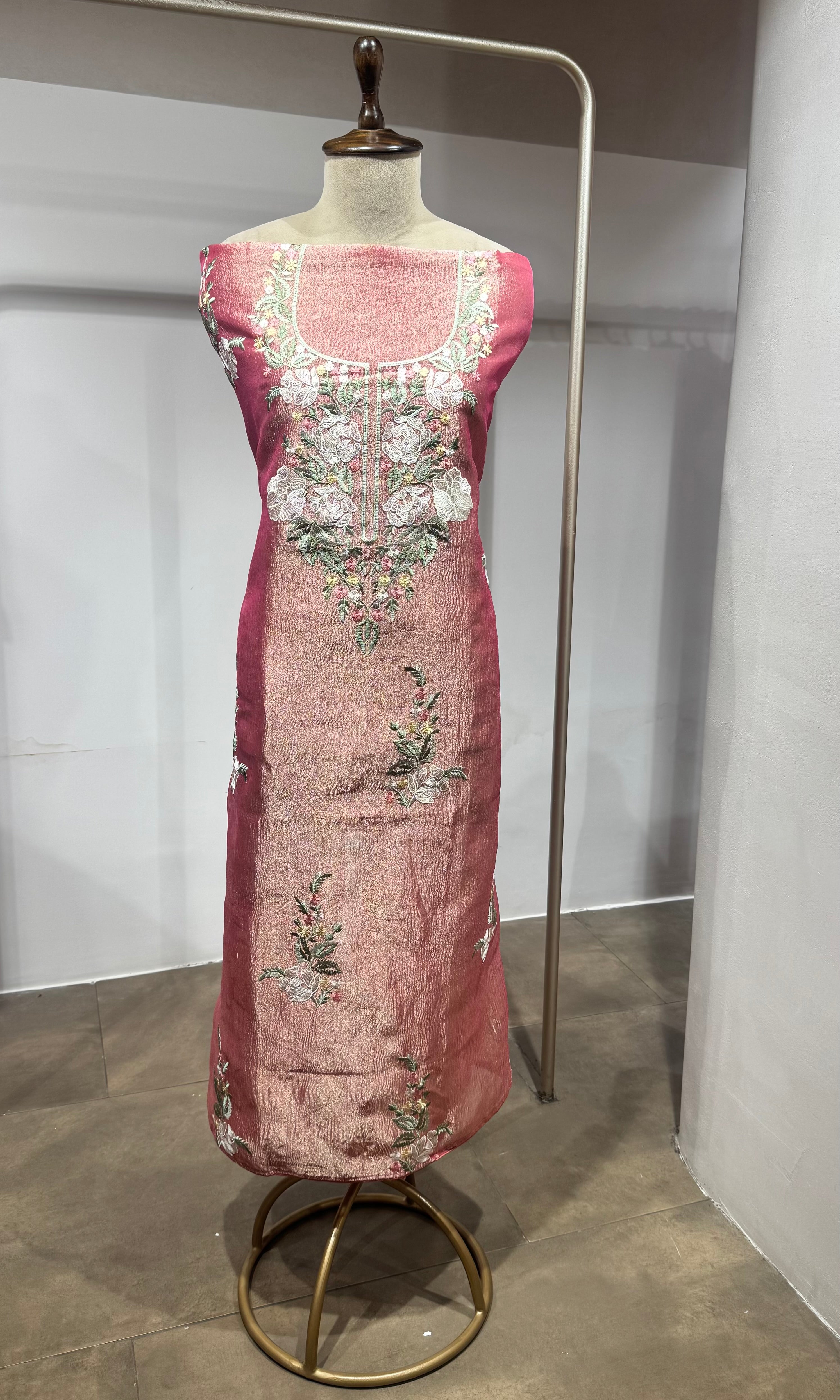 Pink Floral Tissue dress material