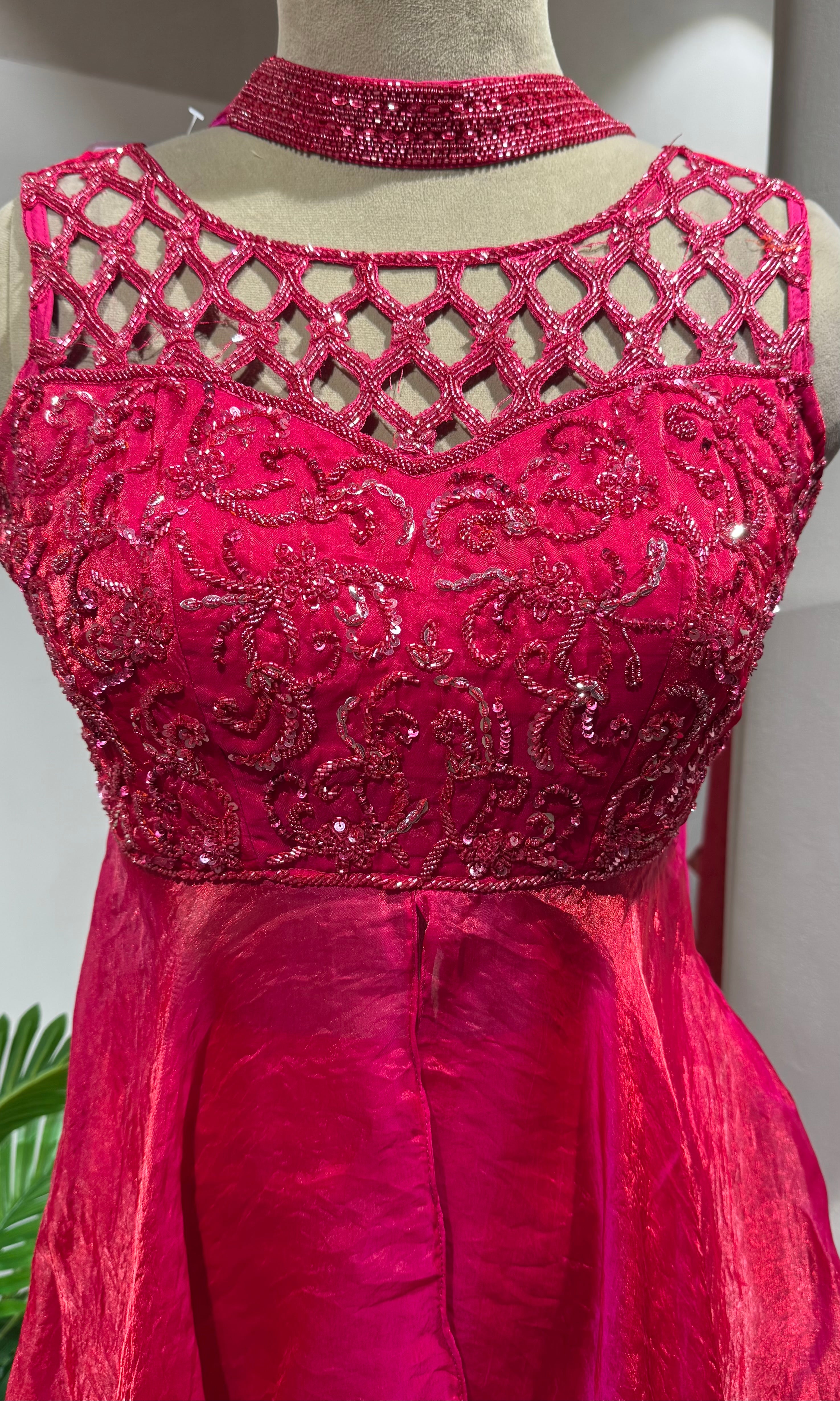 Pink georgette peplum Palazzo Set