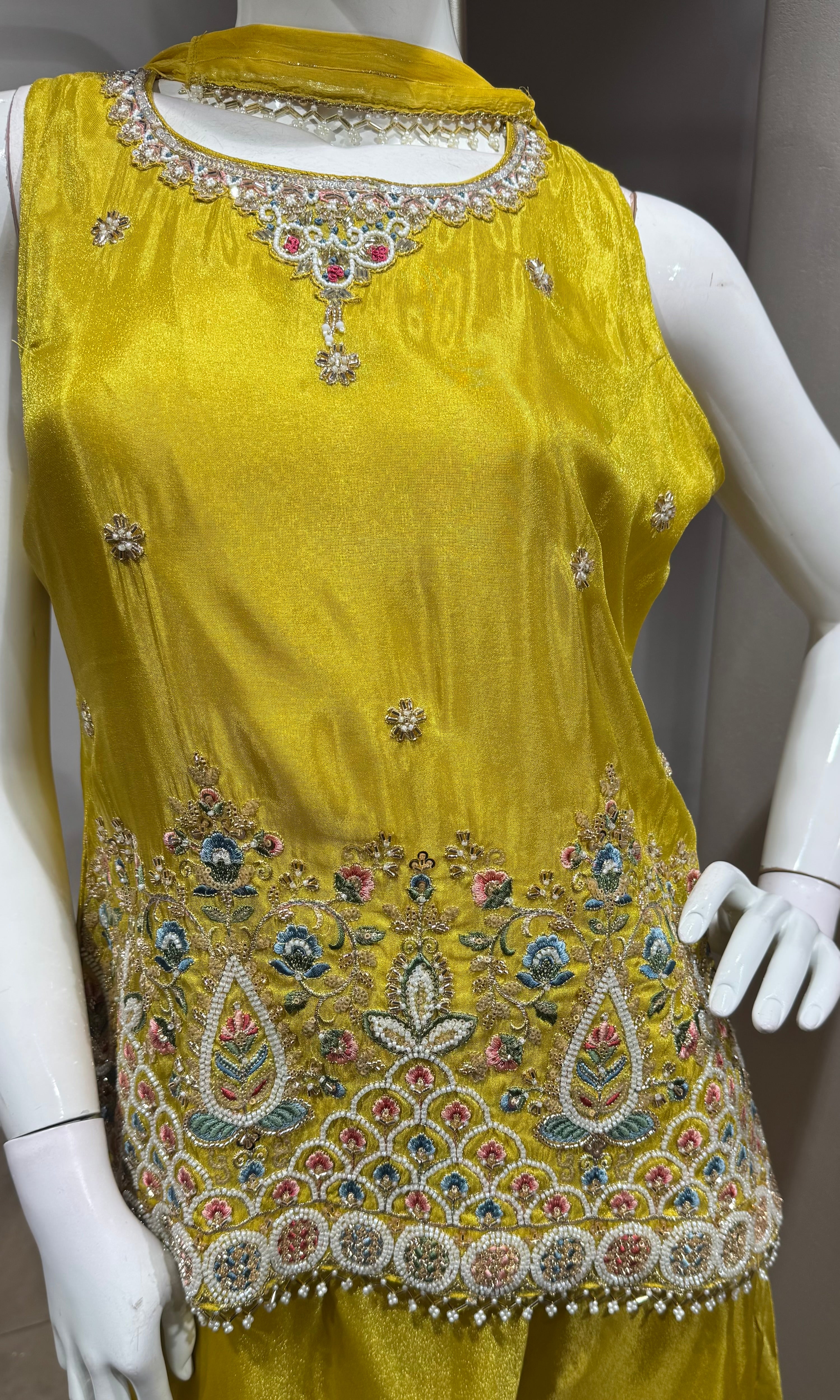 Yellow Embellished Floral Motif Ethnic Sharara