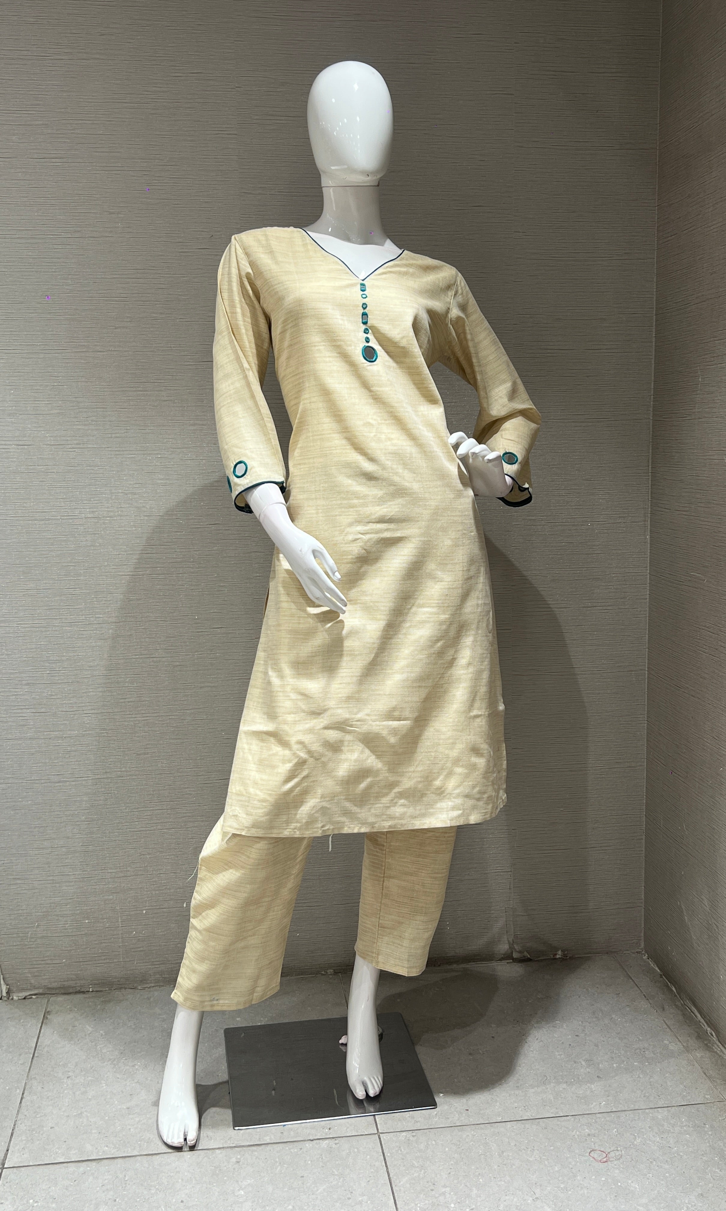 Cream KURTA SET WITH DUPATTA