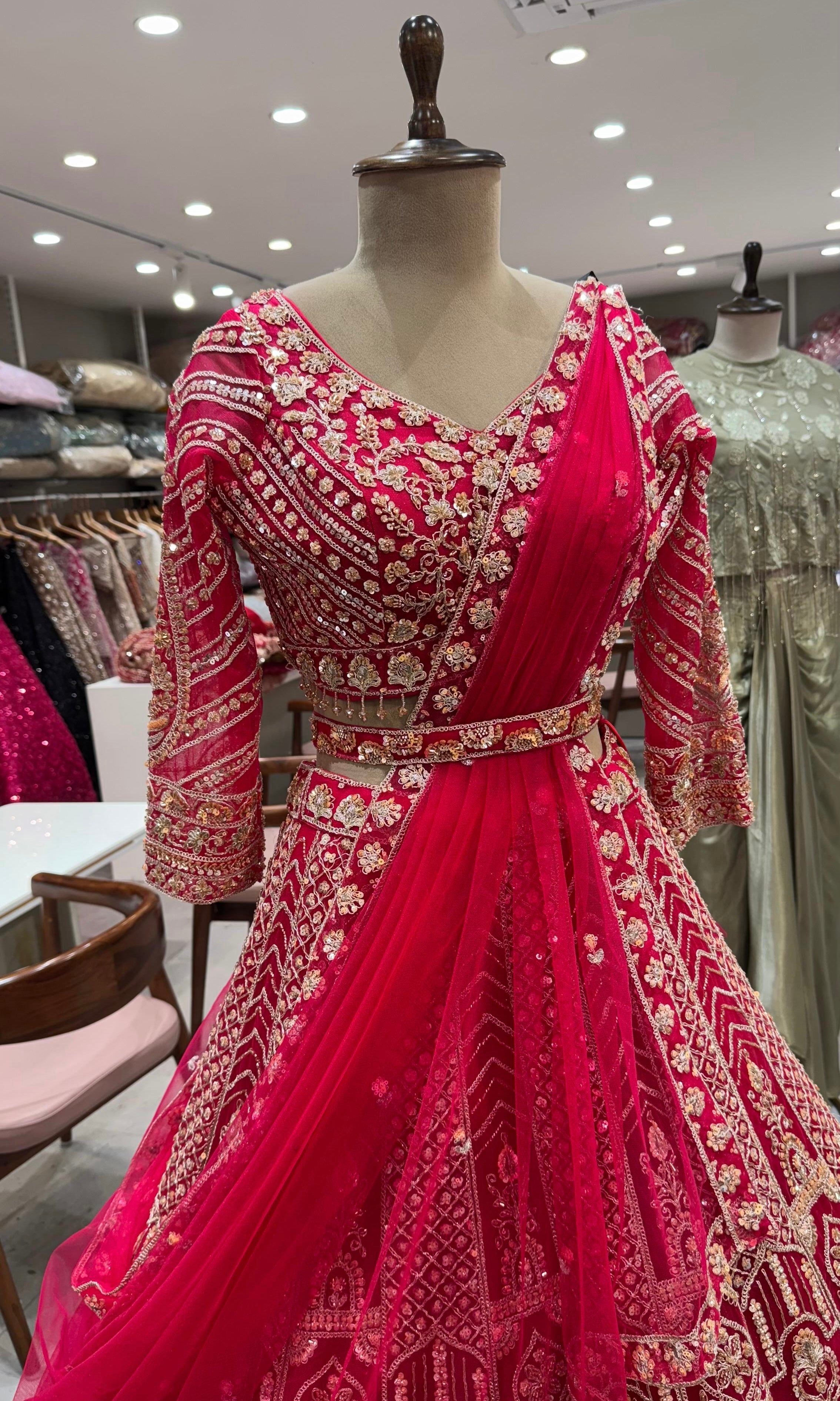 Rani Pink Lehenga With Golden Embroidery