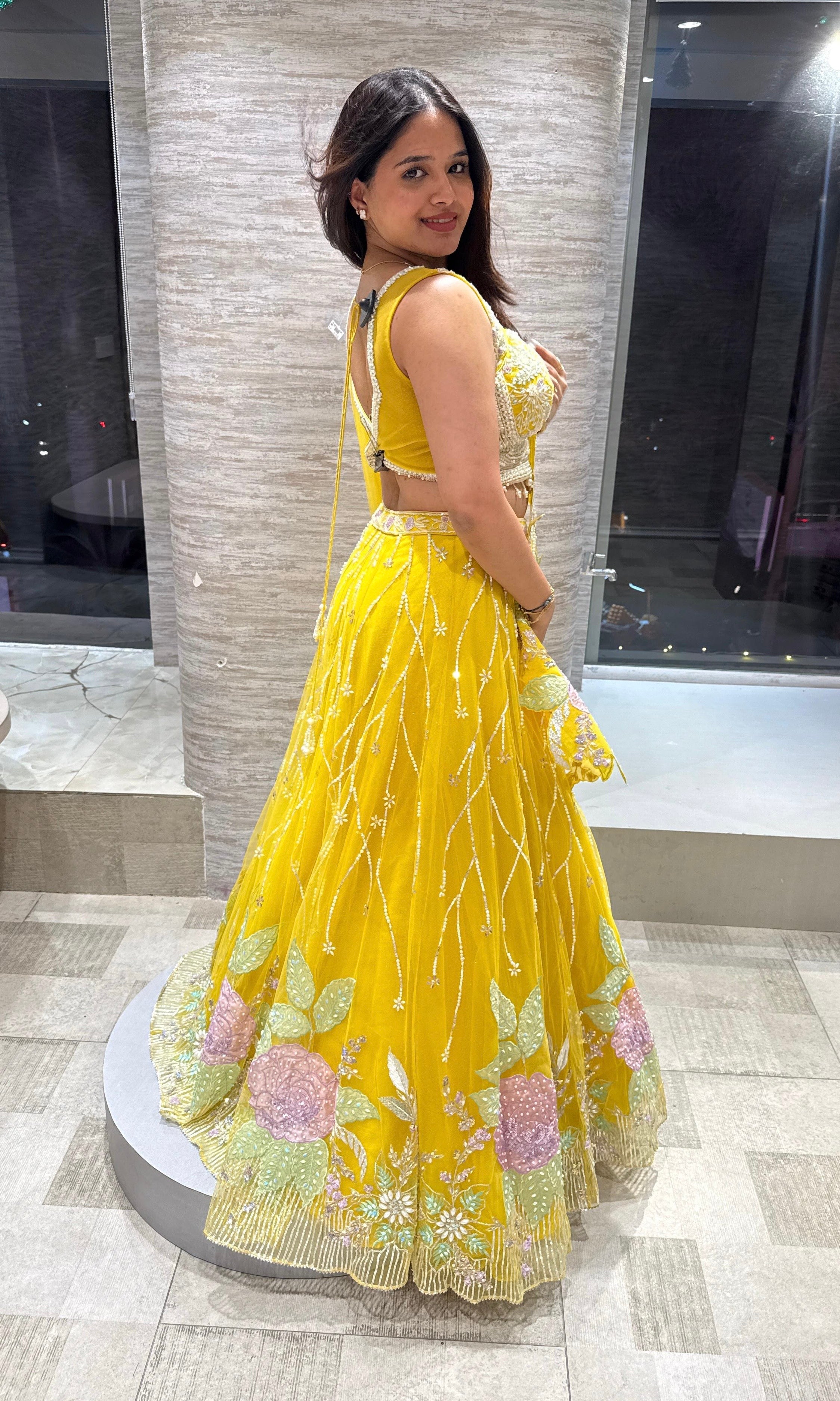 Yellow floral Crystal Embellished Lehenga