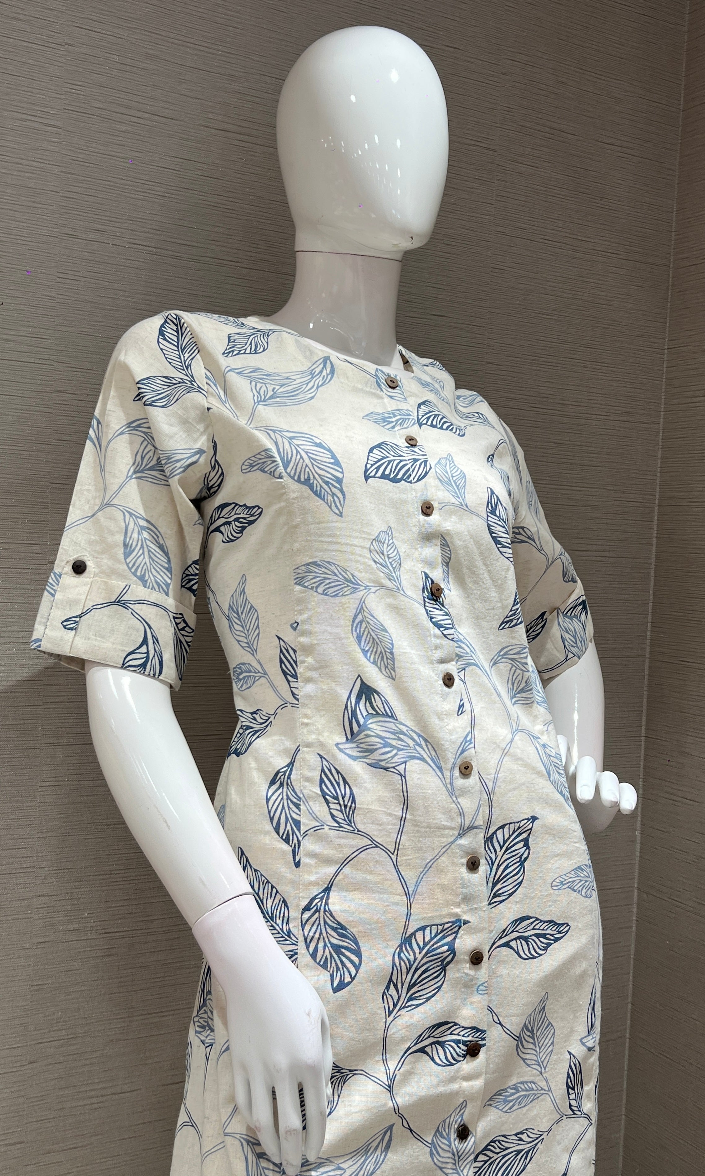 Navy blue LEAF PRINT KURTI