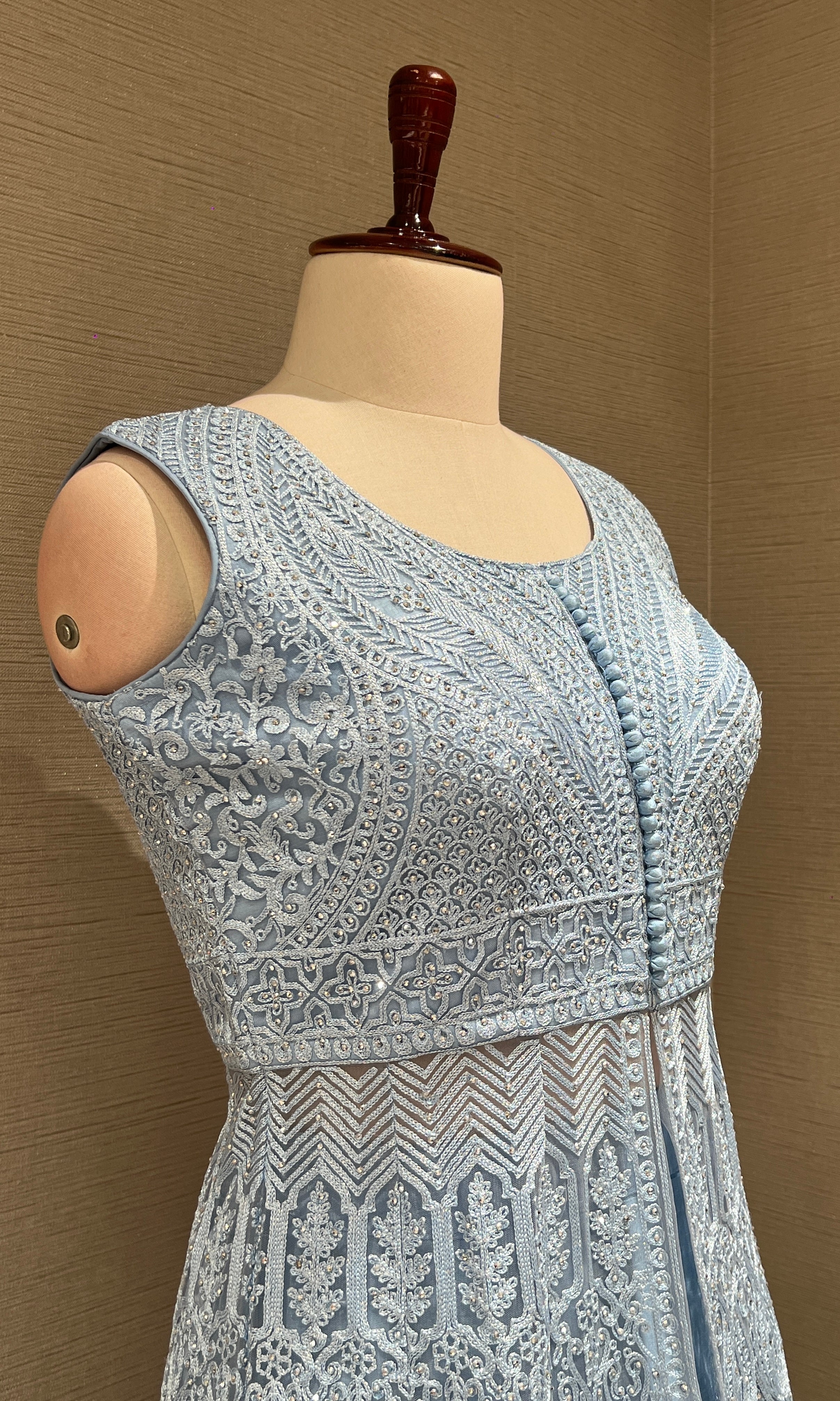 Blue EMBROIDERED front silt Anarkali SET