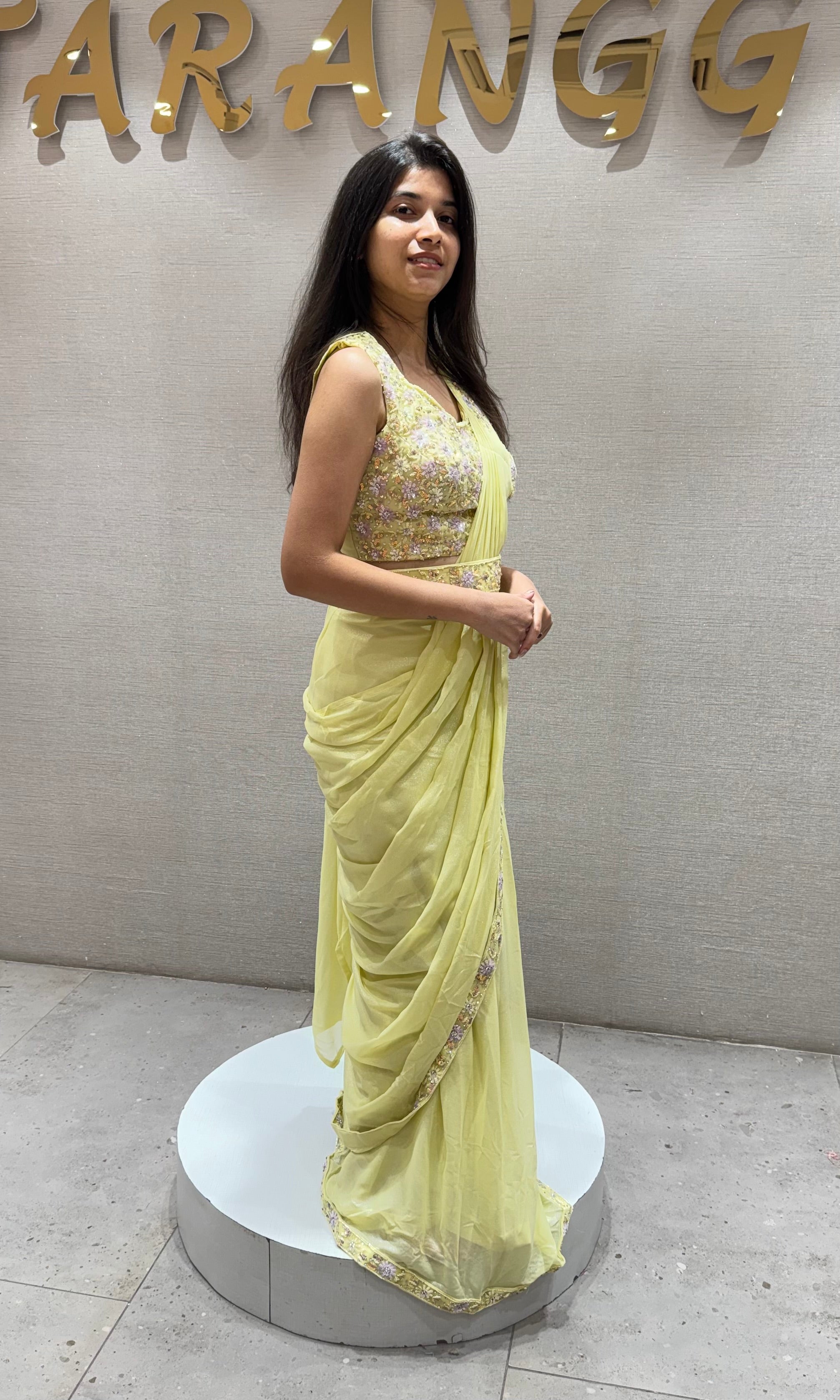Light Yellow Saree with Embellished Belt