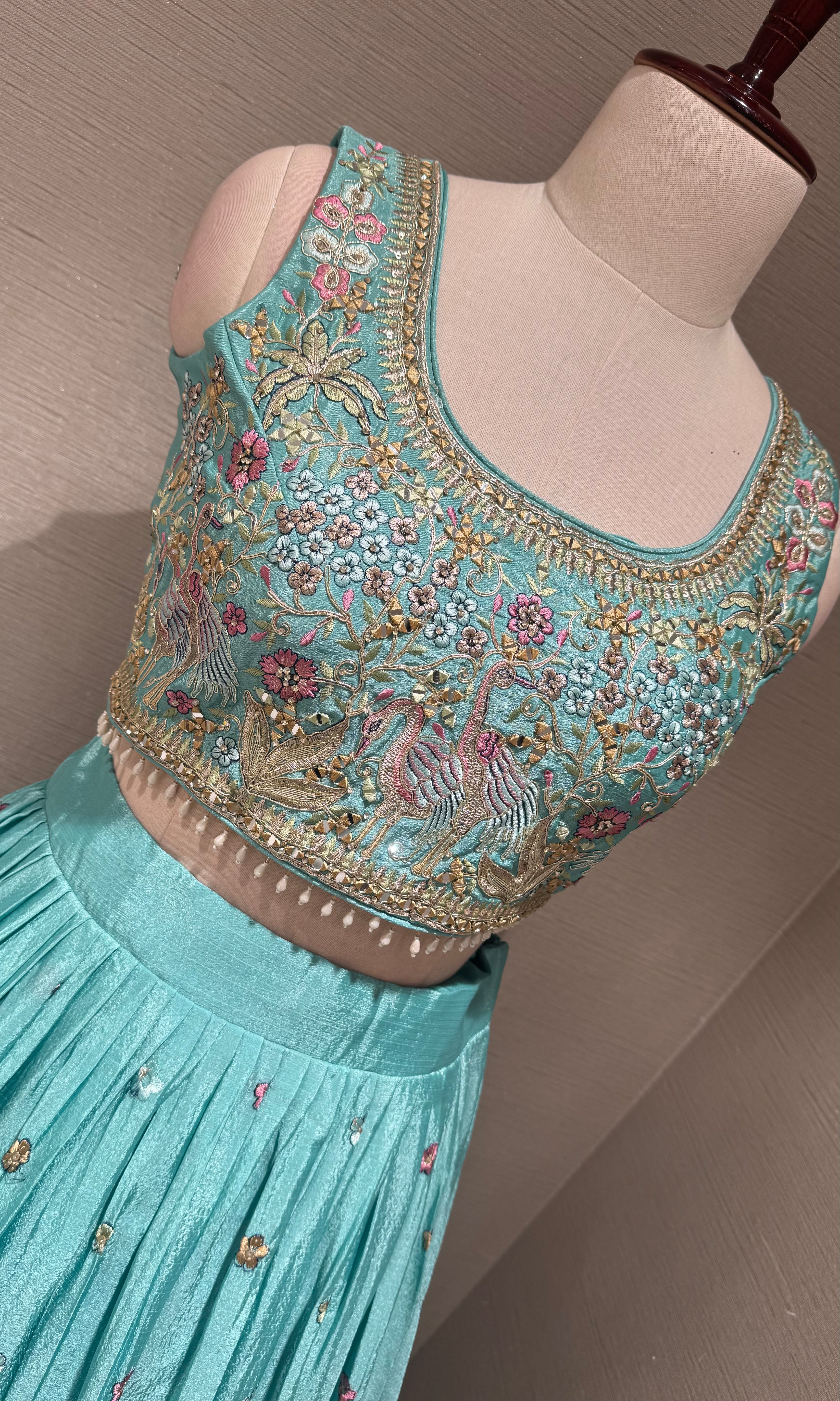 Sea Blue Tissue silk Forest Floral Lehenga set