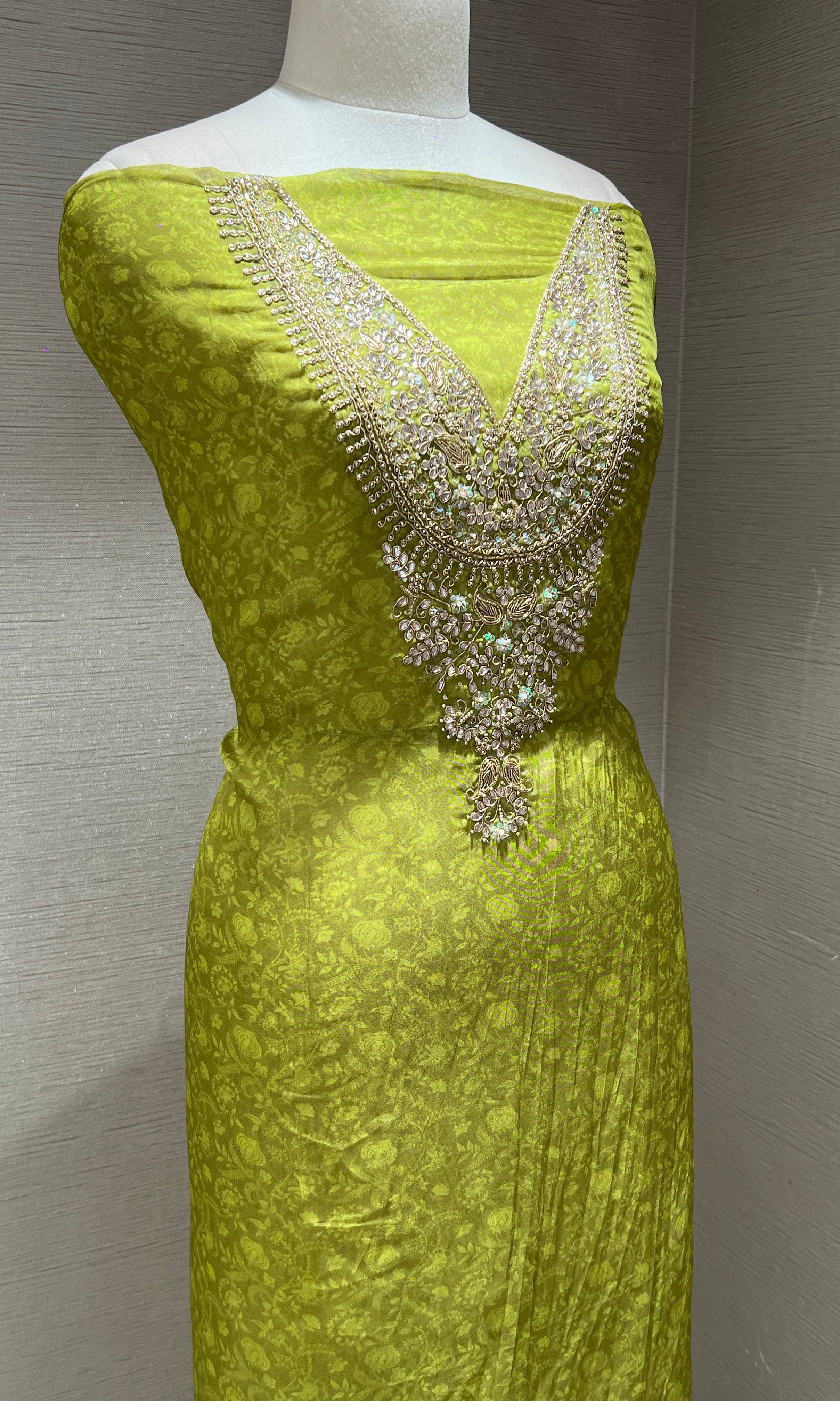 Olive Bloom Embroidered Dress Material