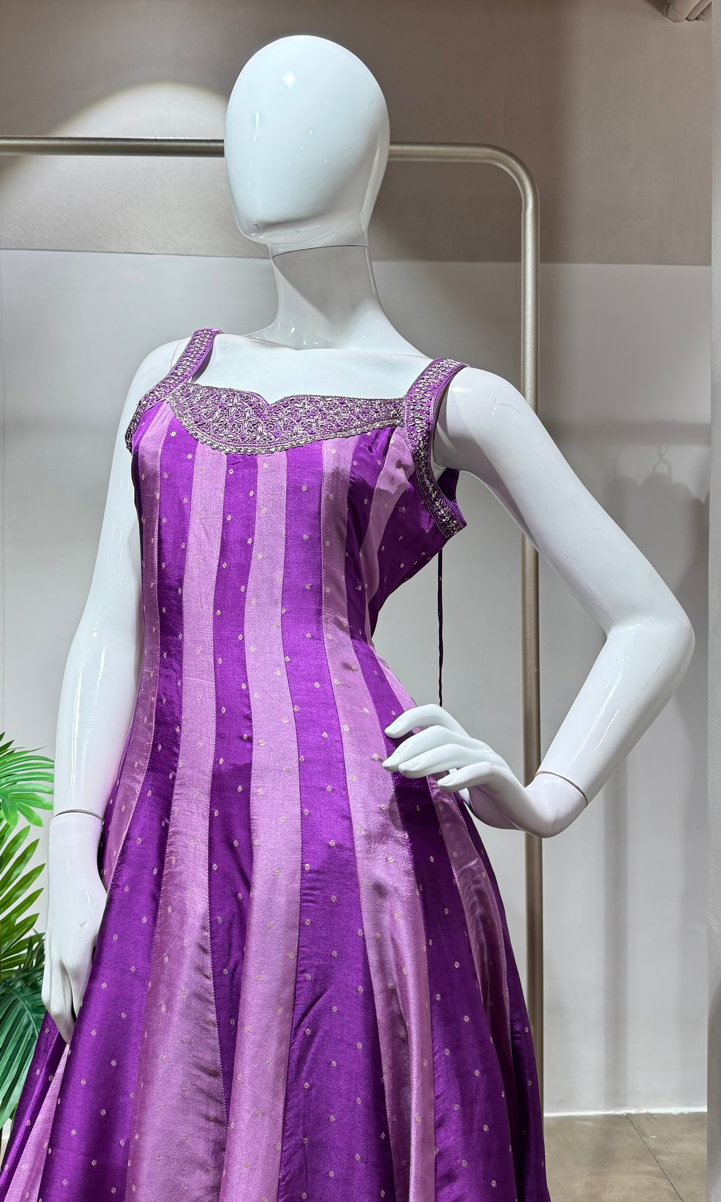 Purple Striped GOLDEN Anarkali SET