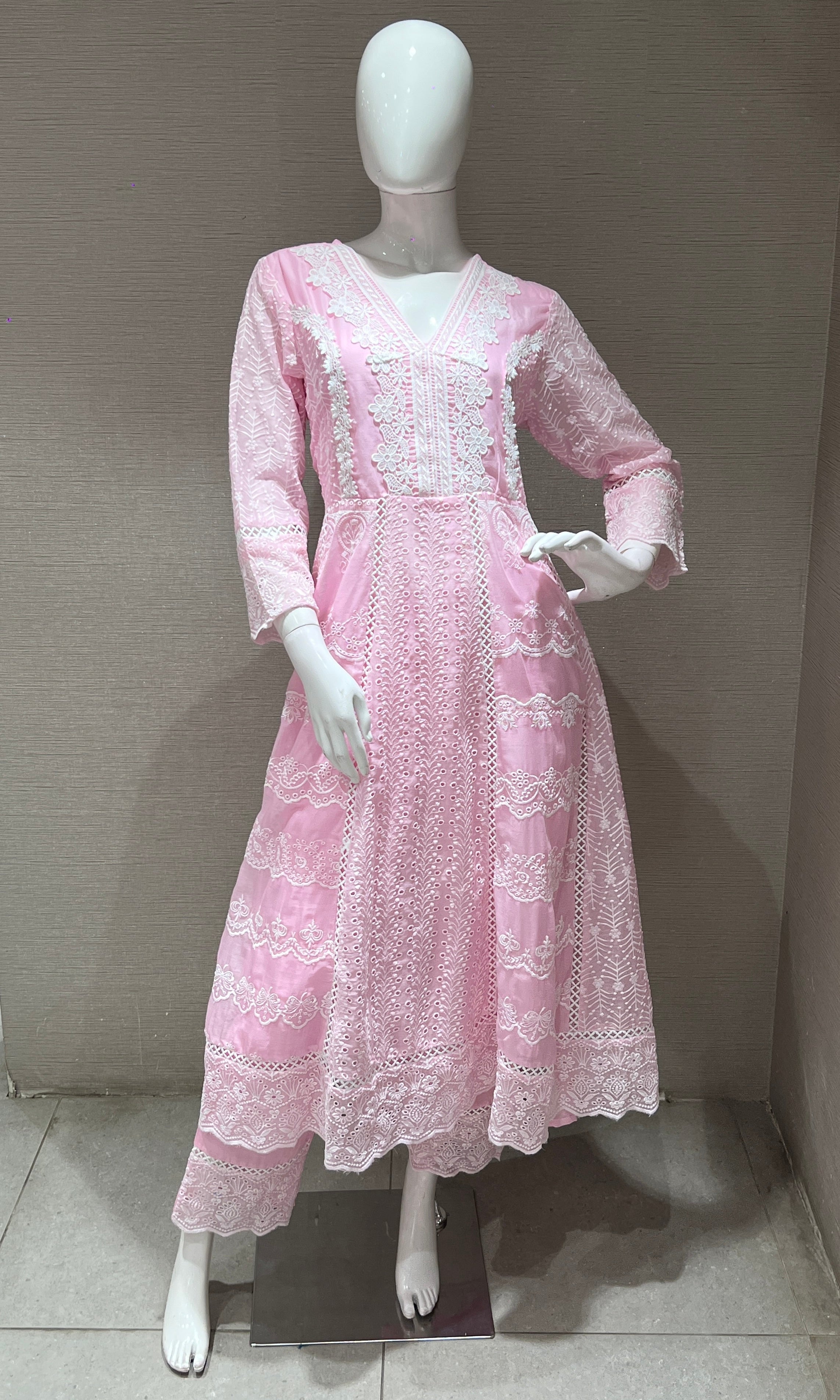 baby pink Chikankari Anarkali kurta set