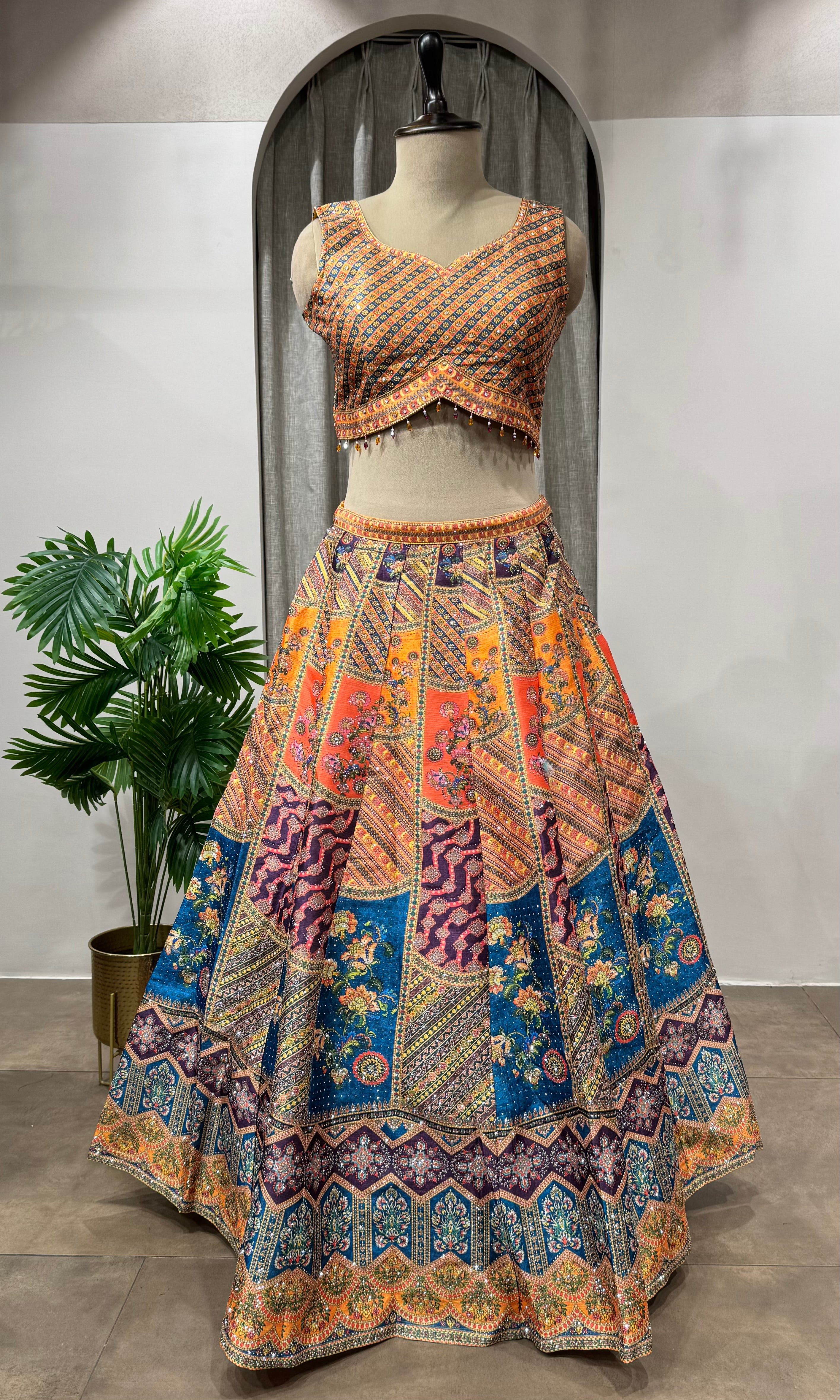 Yellow Multicolor Silk Embroidery Lehenga