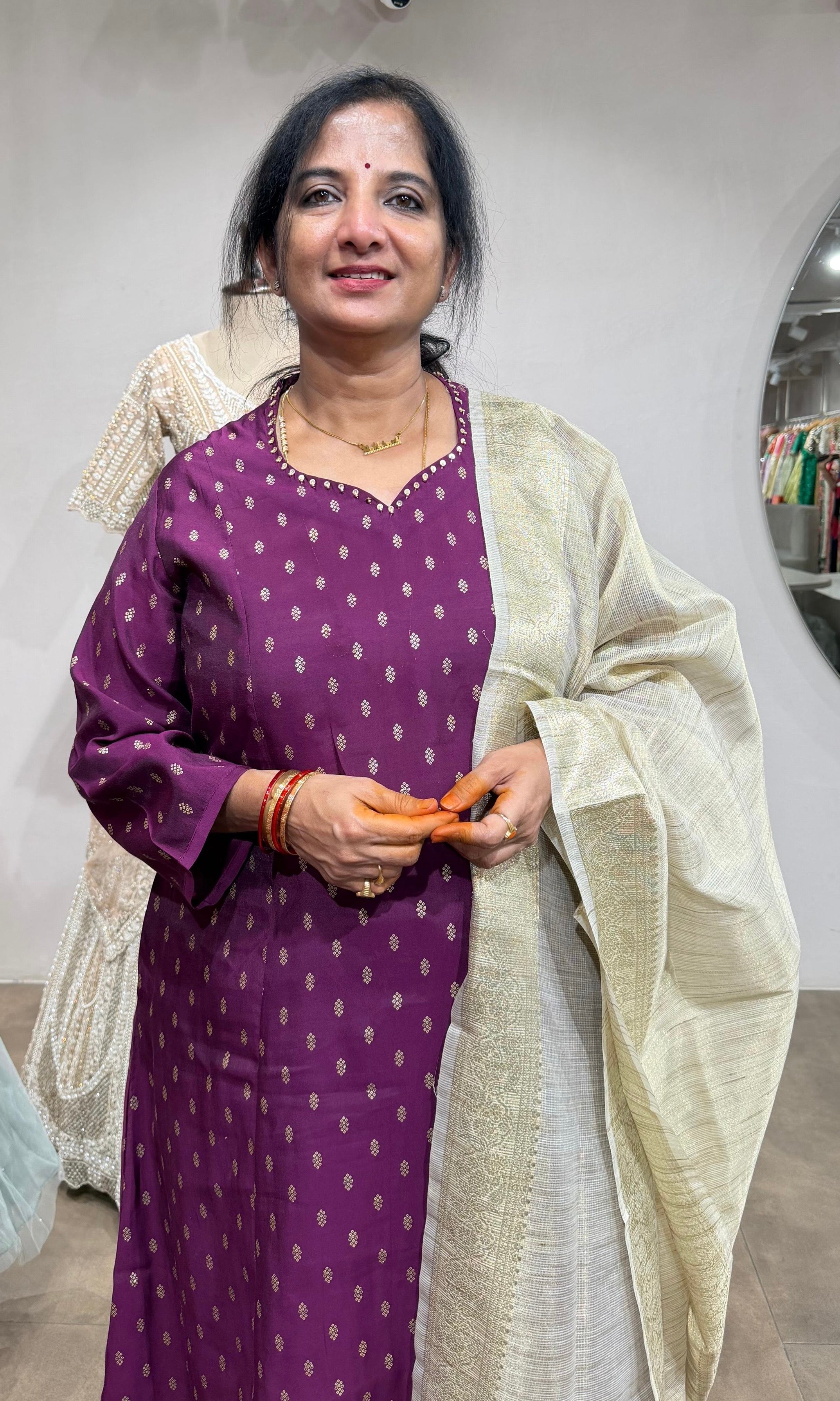 Purple Bandhani Printed Straight Kurta Set