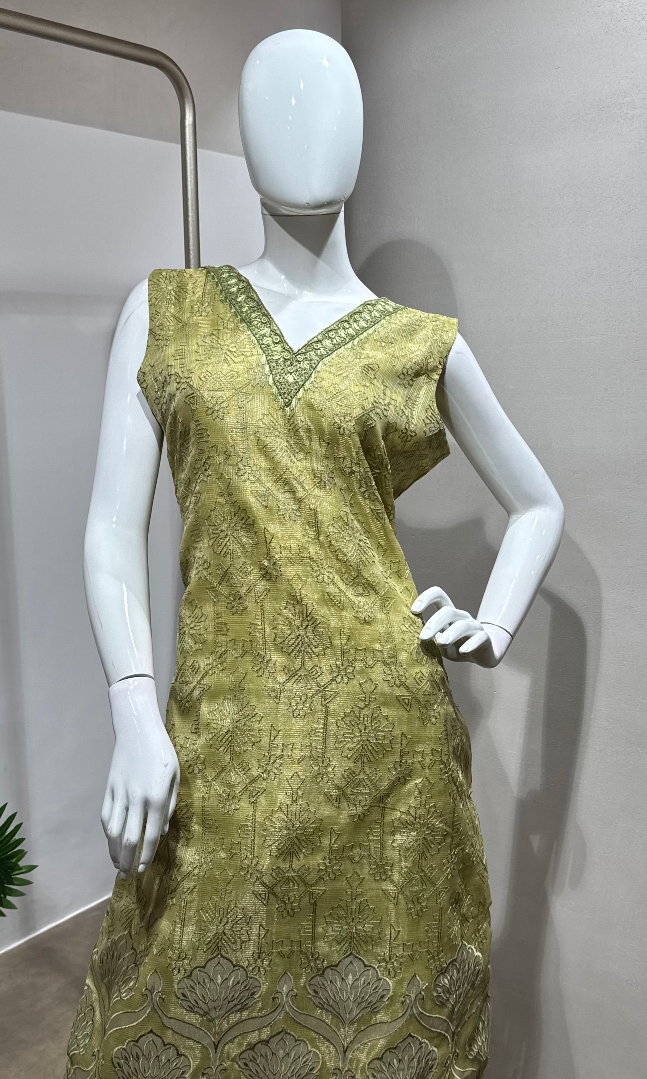 Light Green tissue printed Kurta Set