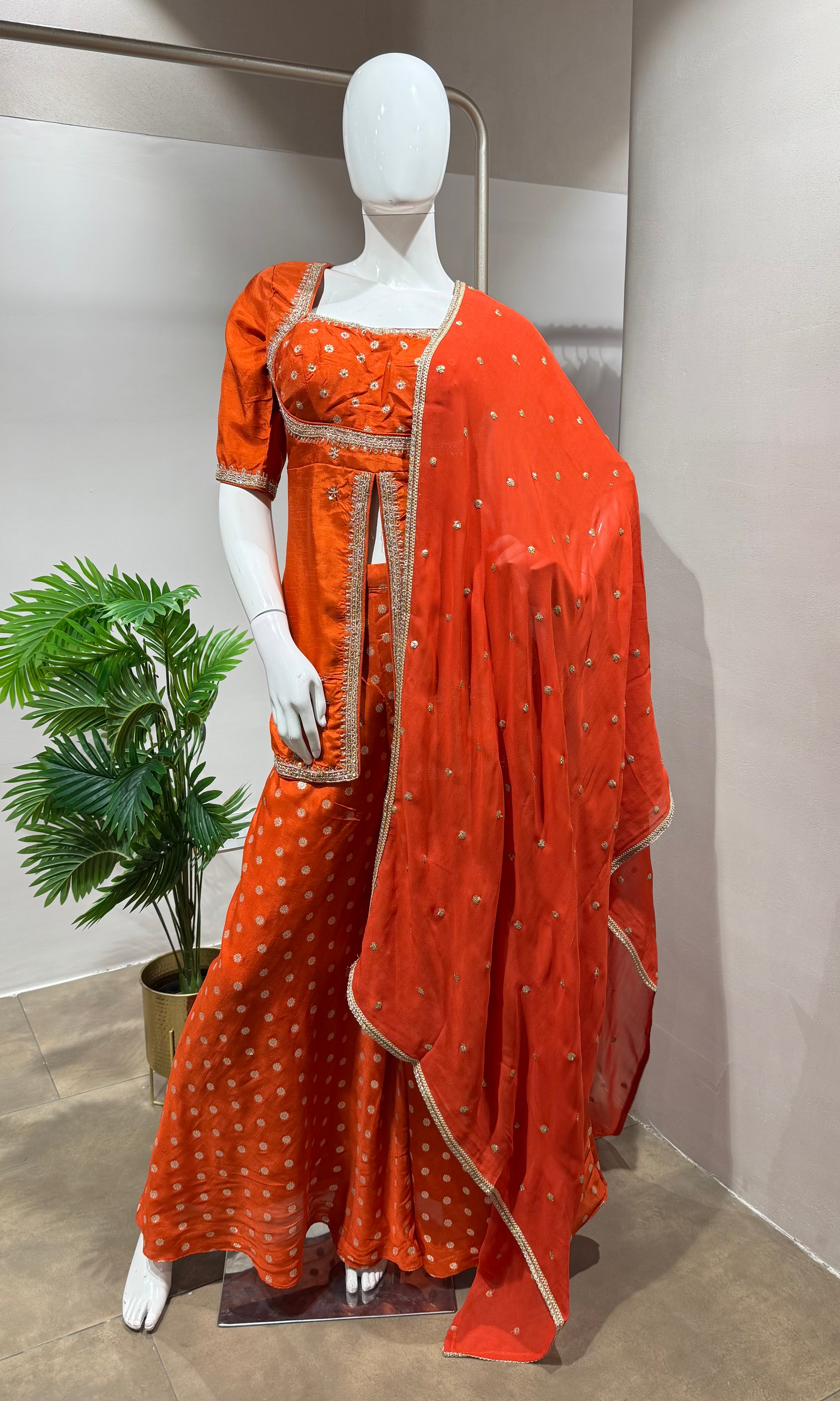 RUST PEPLUM FRONT SLIT PALAZZO SET