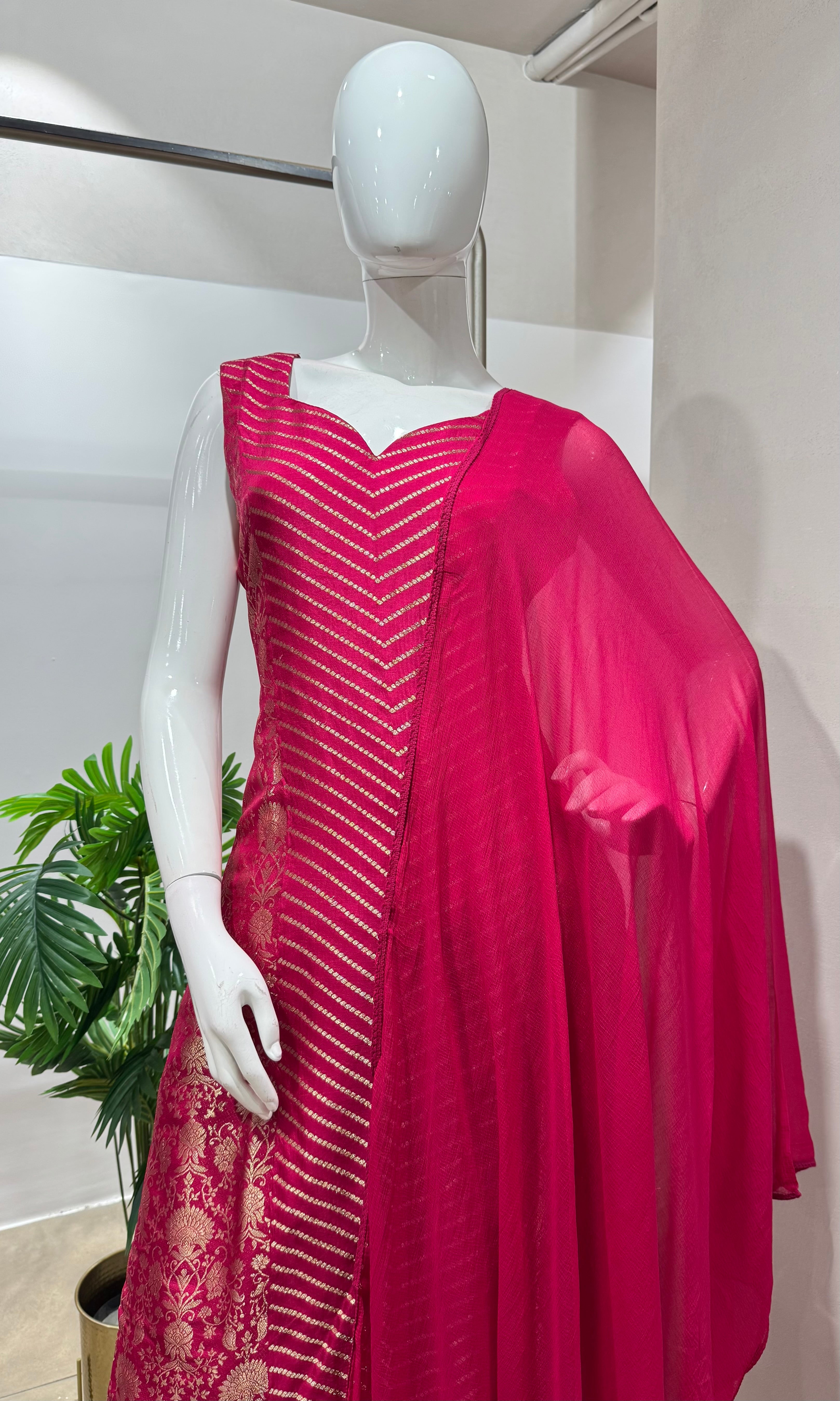 Pink STRIPED EMBROIDERED KURTA SET