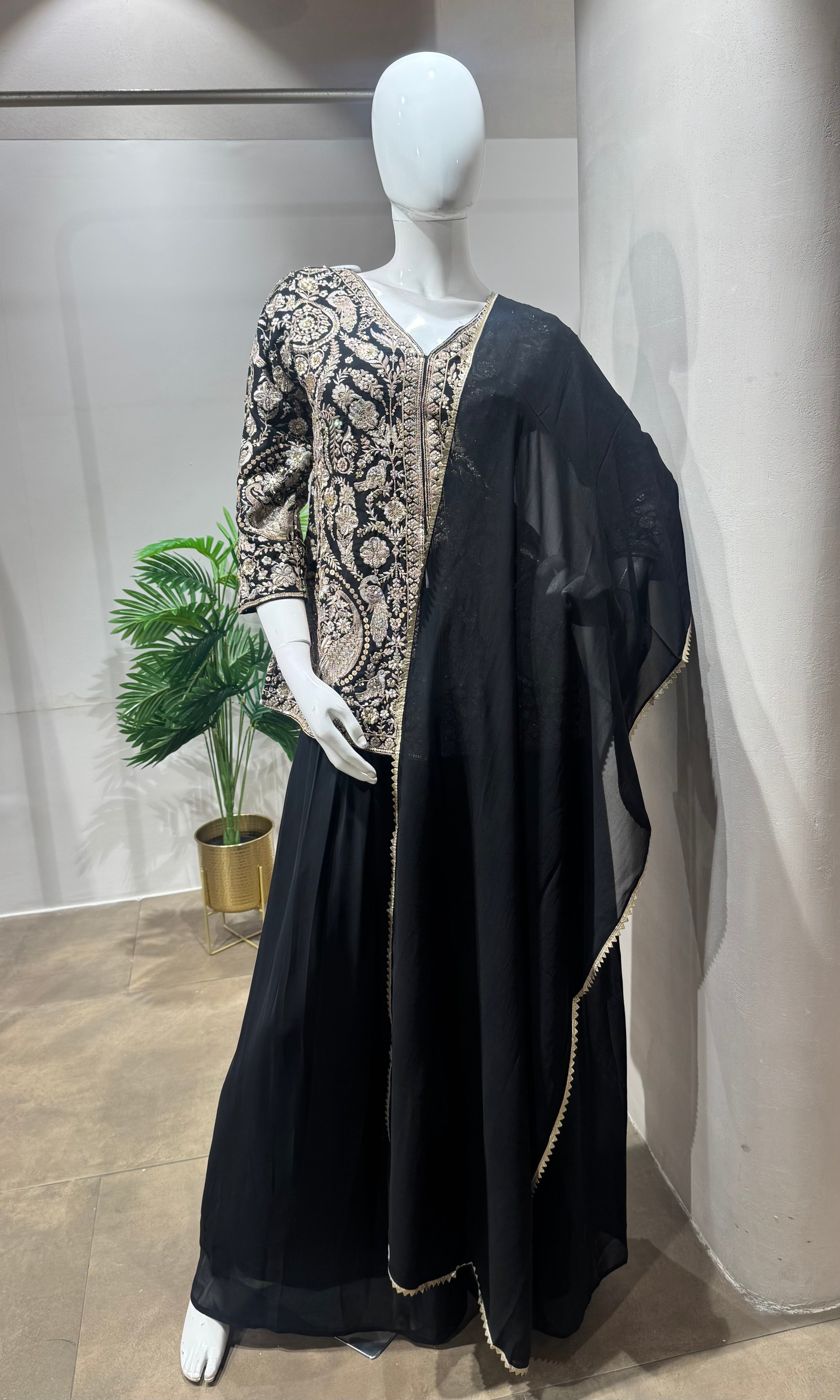 black golden embroidered sharara set