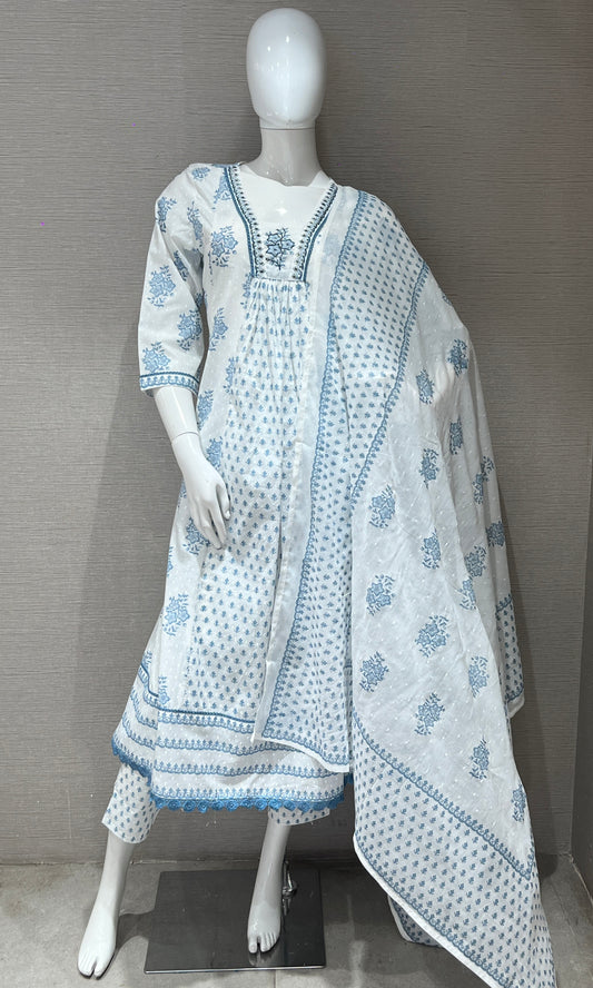 Blue Anarkali frock with straight pant 222