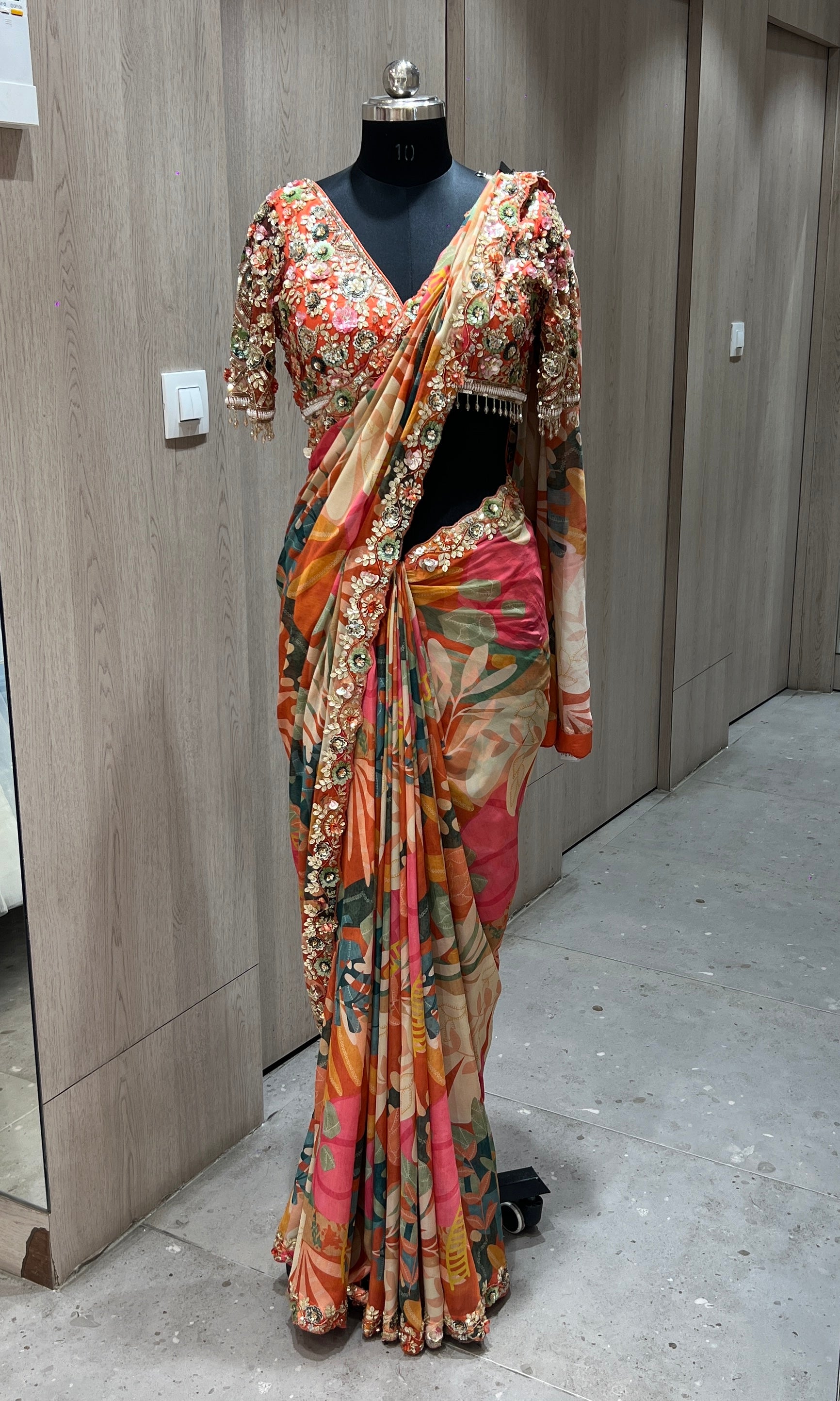 Orange saree with ready blouse
