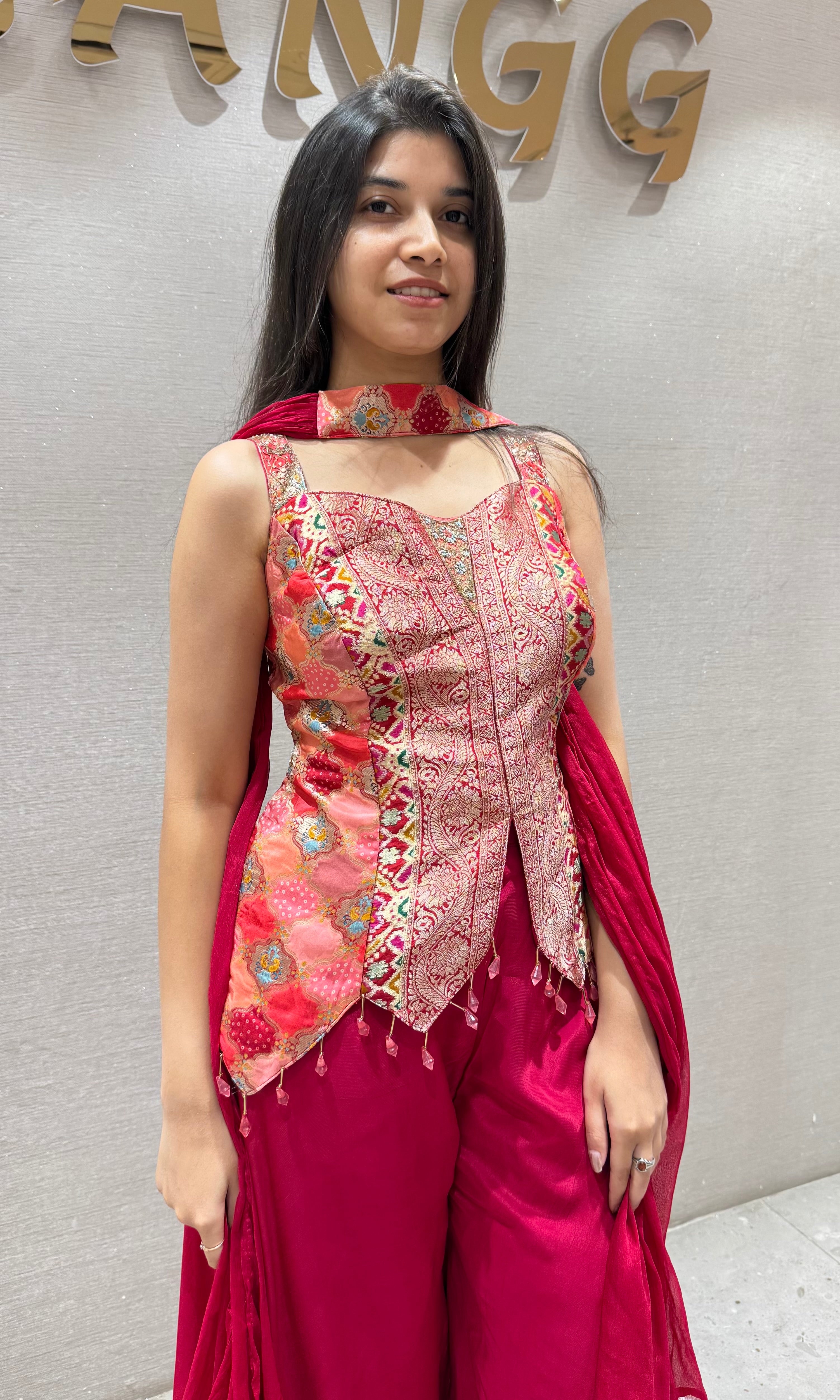 RED Embroidered Indo-Western Palazzo Set