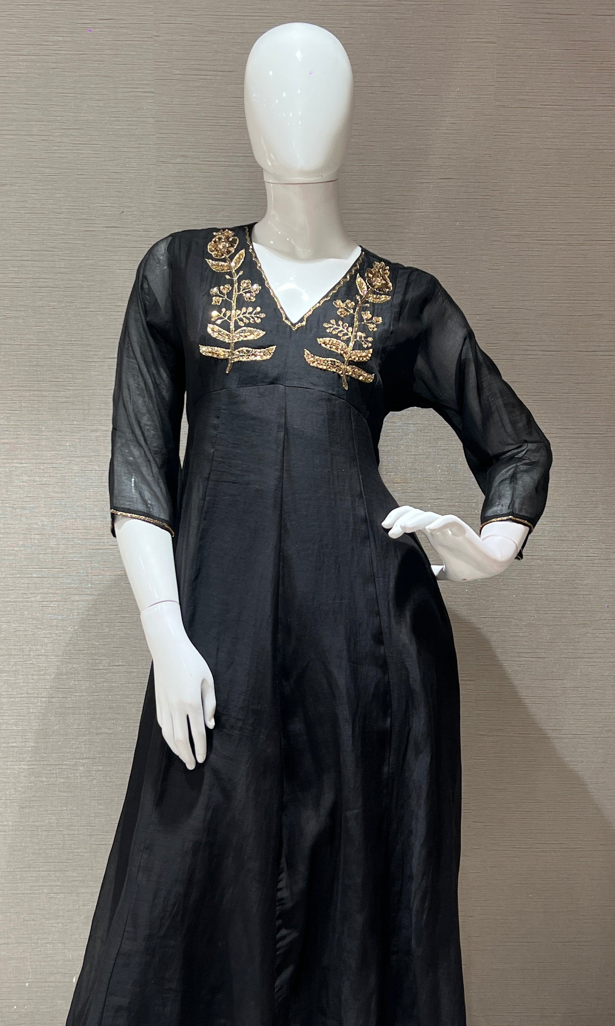 Black and Gold Embroidered Kurta Set