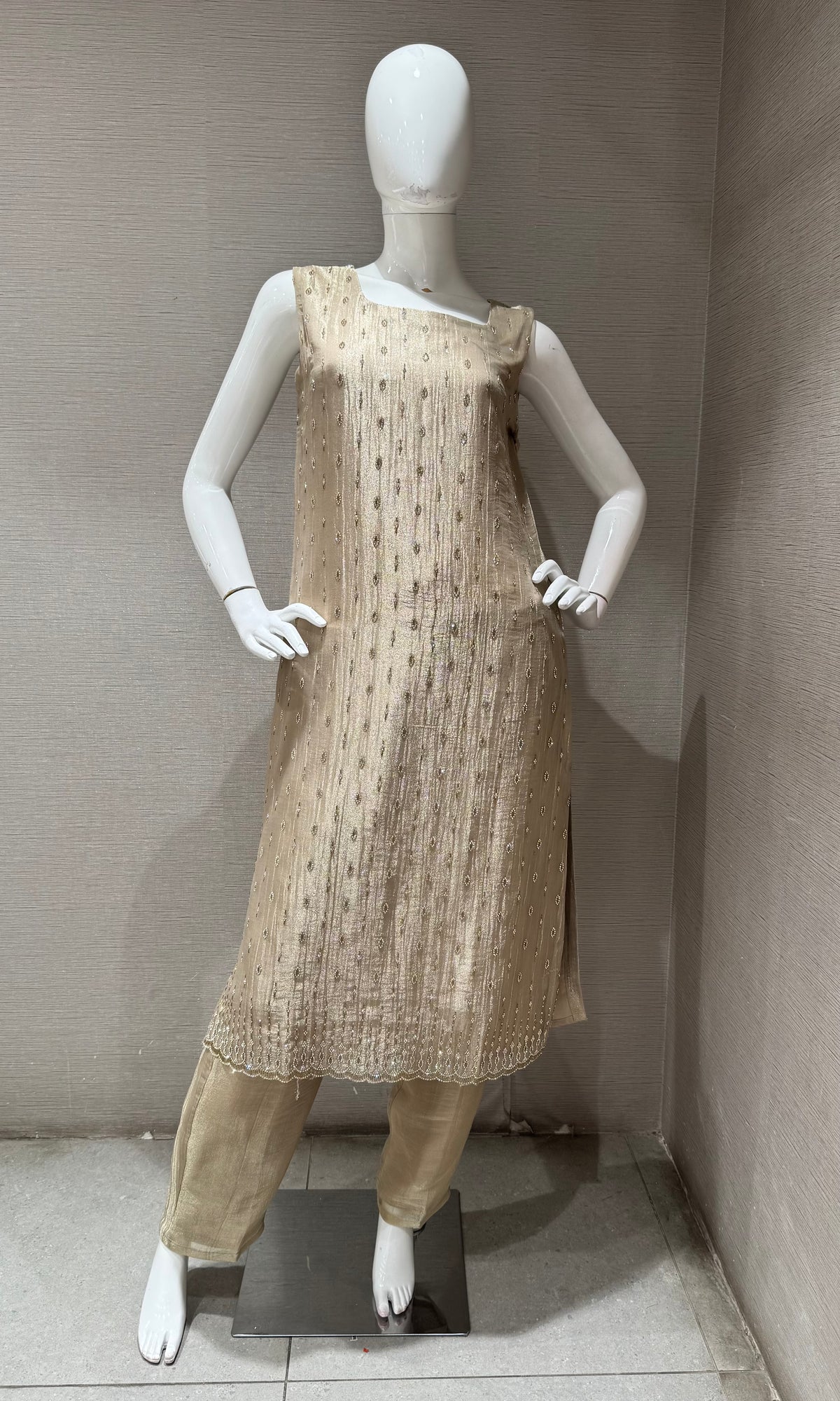 Beige tissue silk Kurta Set with dupatta