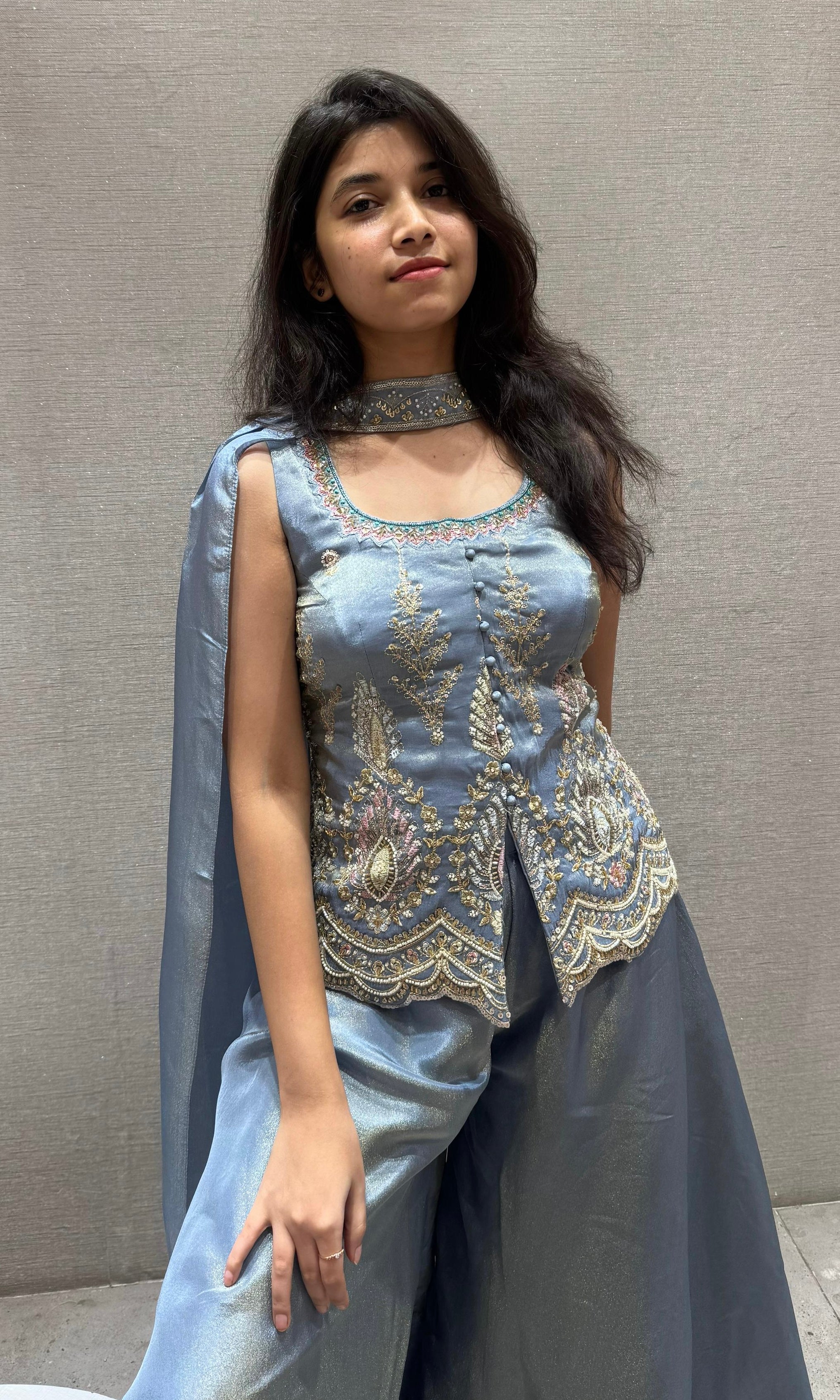 Aqua Mist Embroidered Palazzo SET