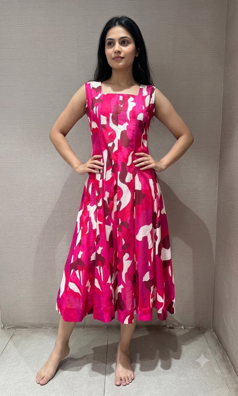 Pink with Abstract Print Anarkali Frock