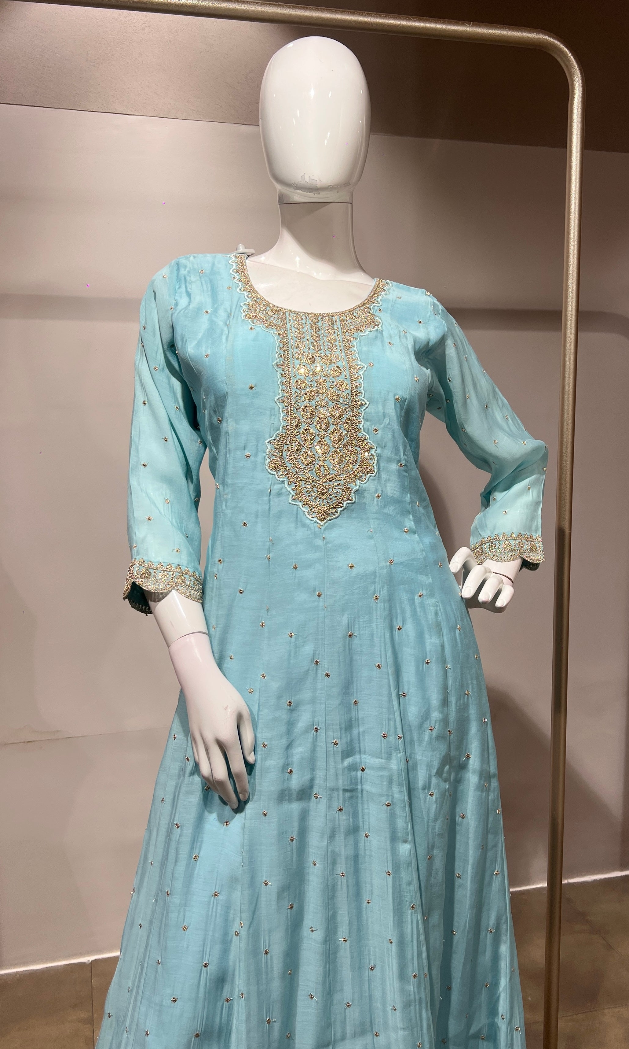 Sky Blue Embroidered Anarkali Suit Set