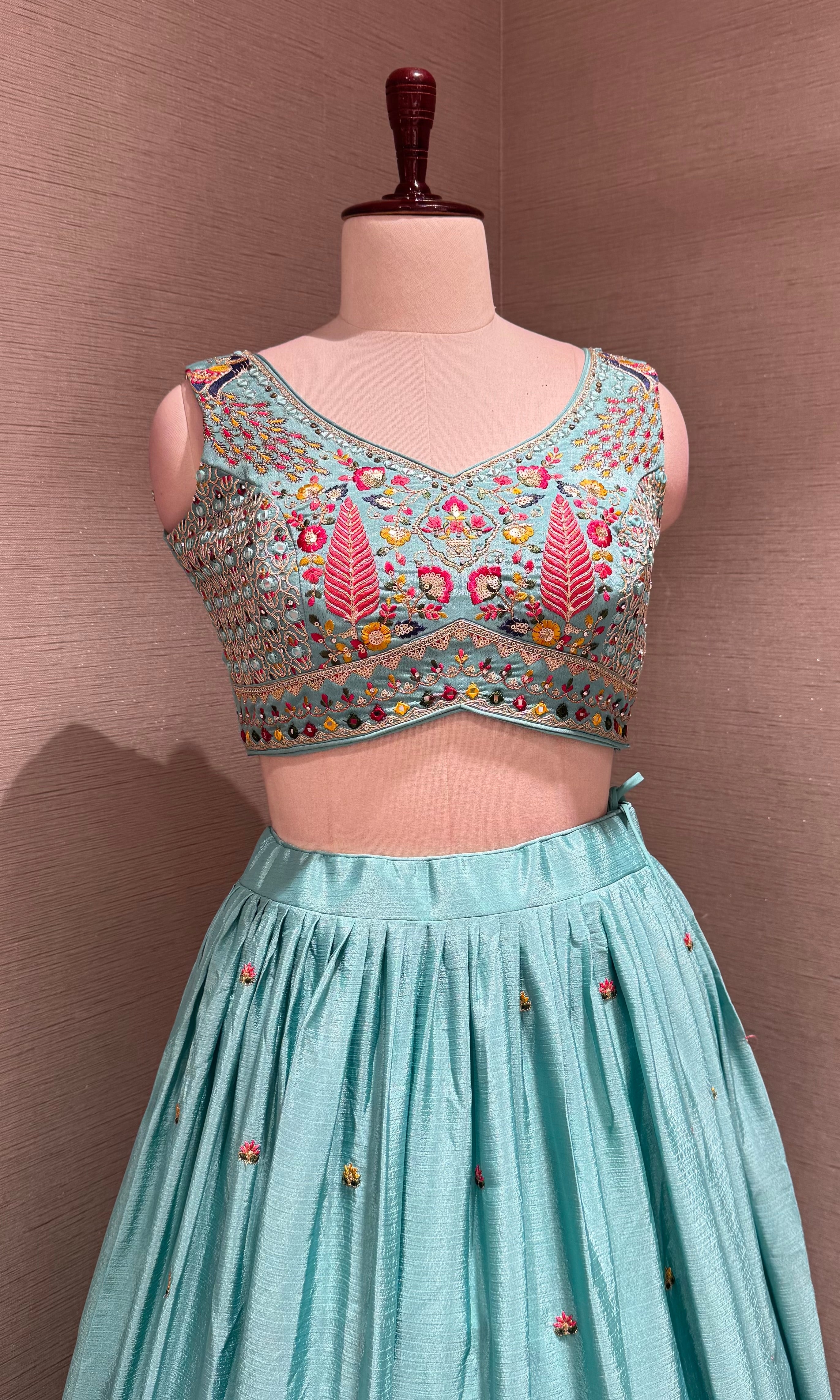 Mint Blue Embroidered Lehenga Set
