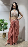 Onion pink designer blouse with drape skirt