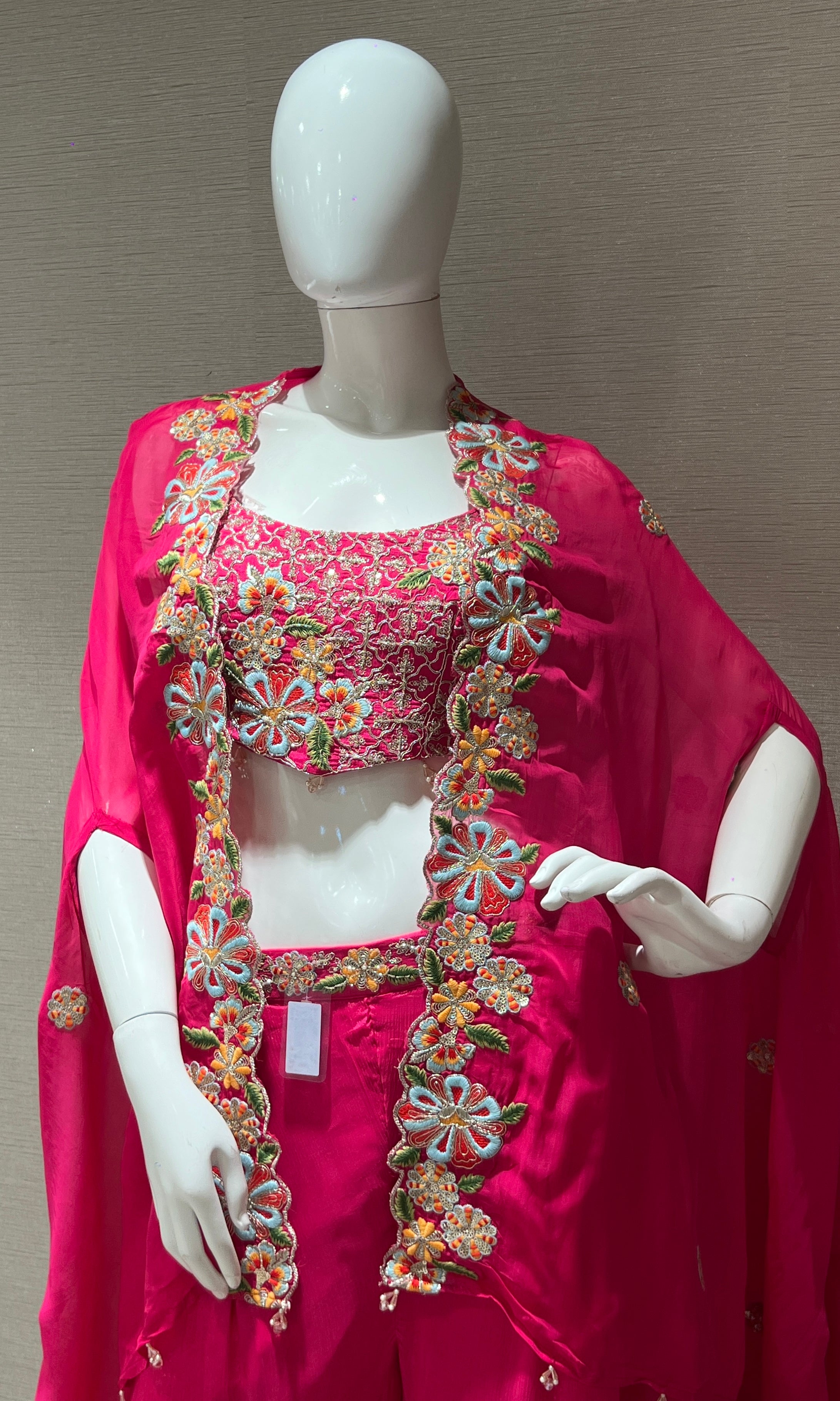 Pink palazzo with cape
