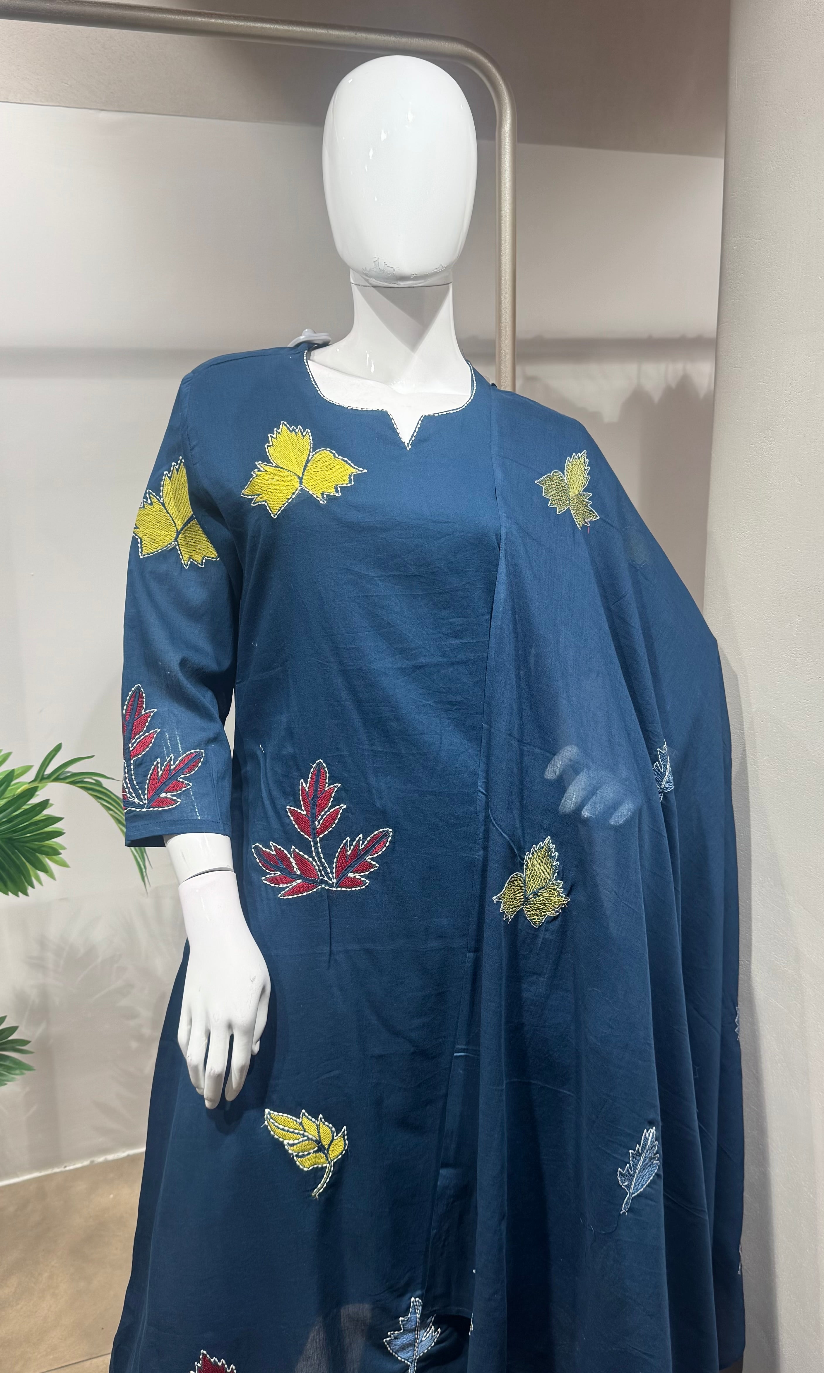 navy blue Chanderi cotton kurta set