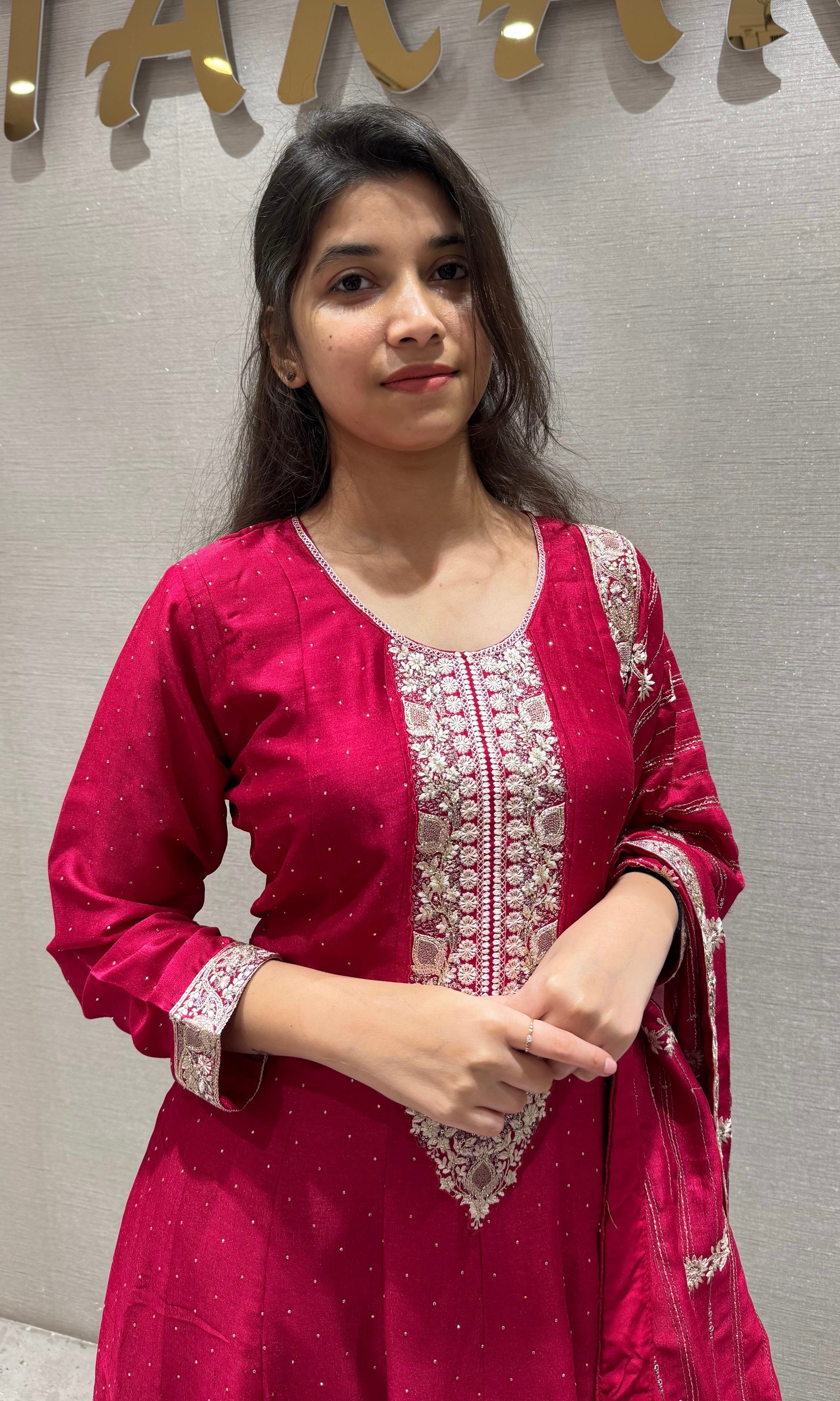 Rani Pink Graceful Anarkali Kurta Set with Dupatta