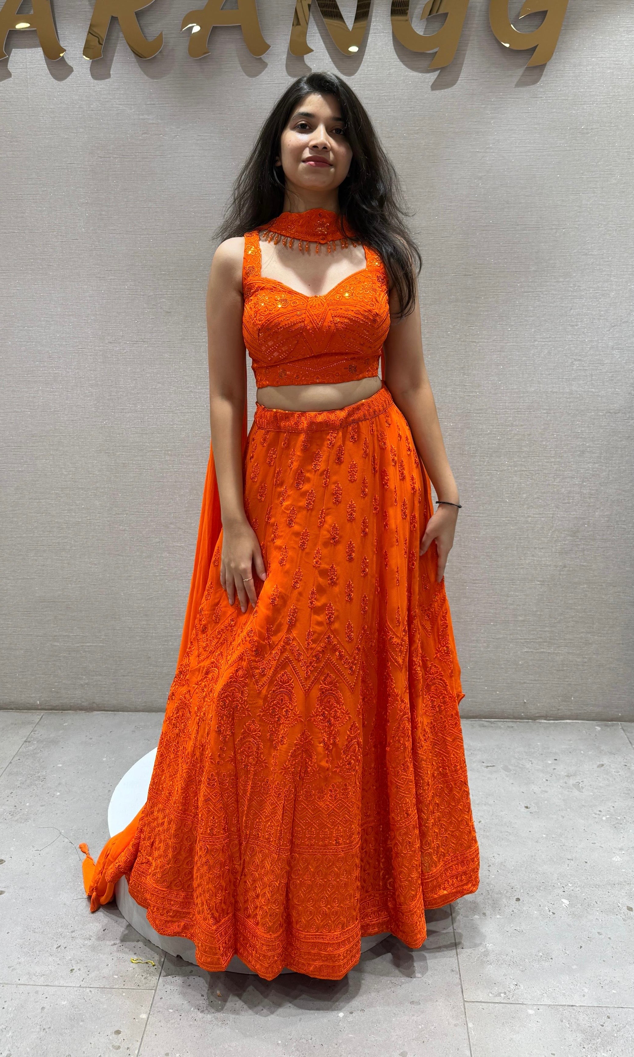 Tangerine Sparkle Sequin Lehenga