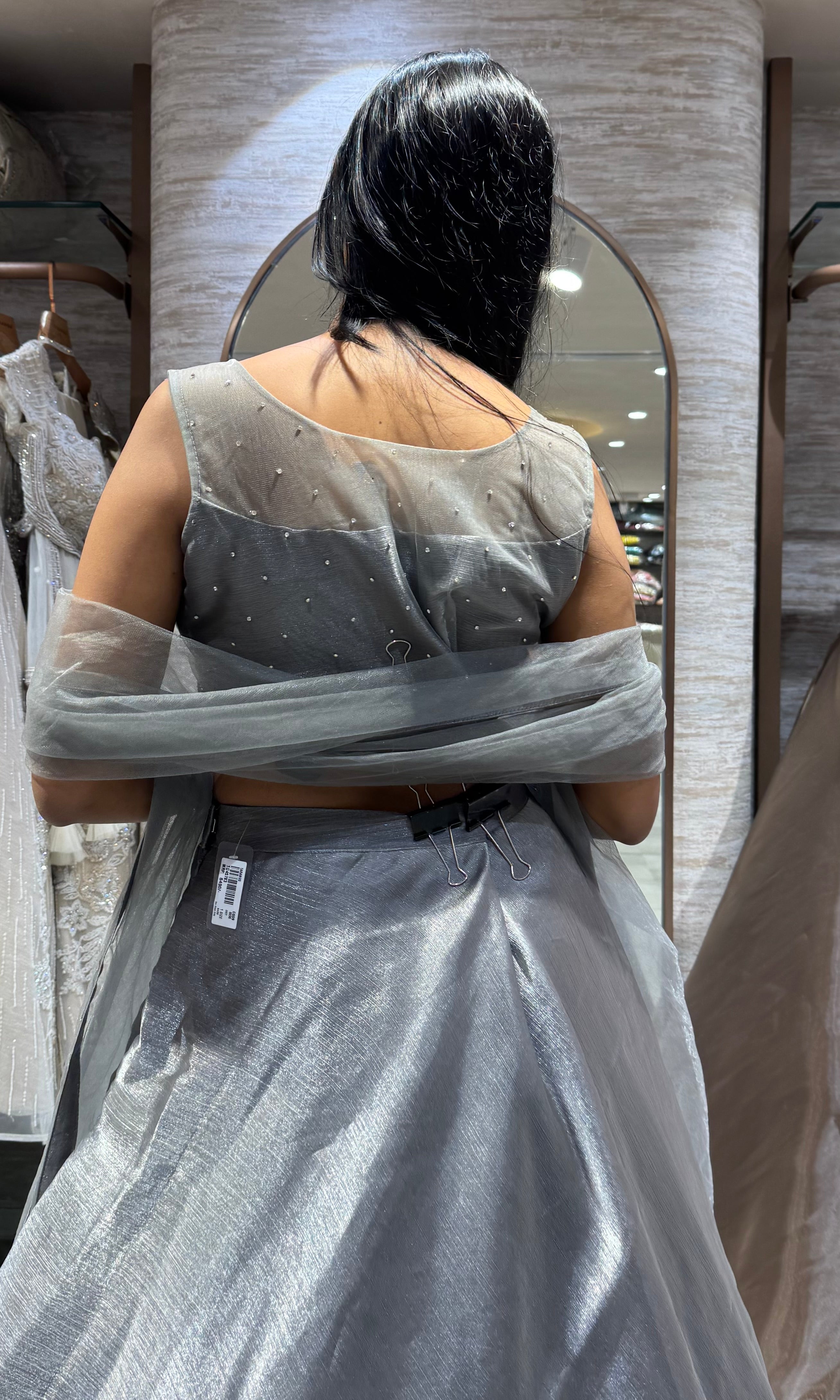 grey sequin embroidered crepe silk lehenga