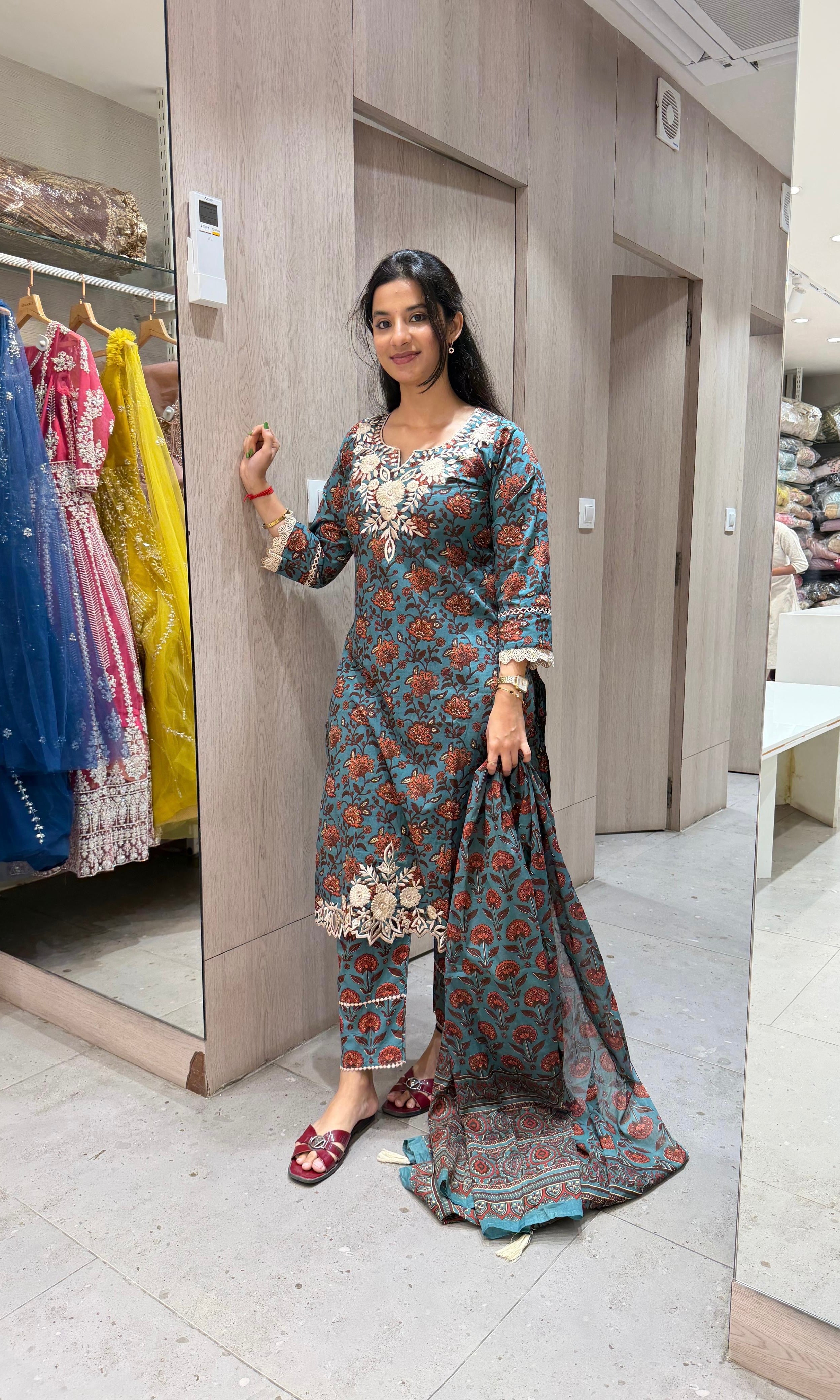 BLUE printed EMBROIDERED KURTA SET