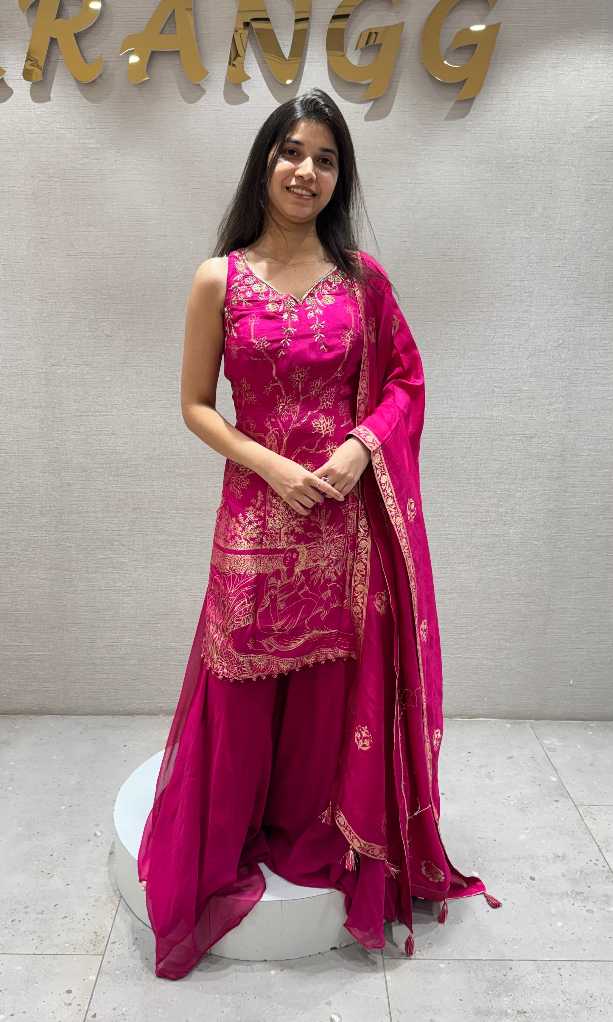 PINK Embroidered Chinon Sharara Set