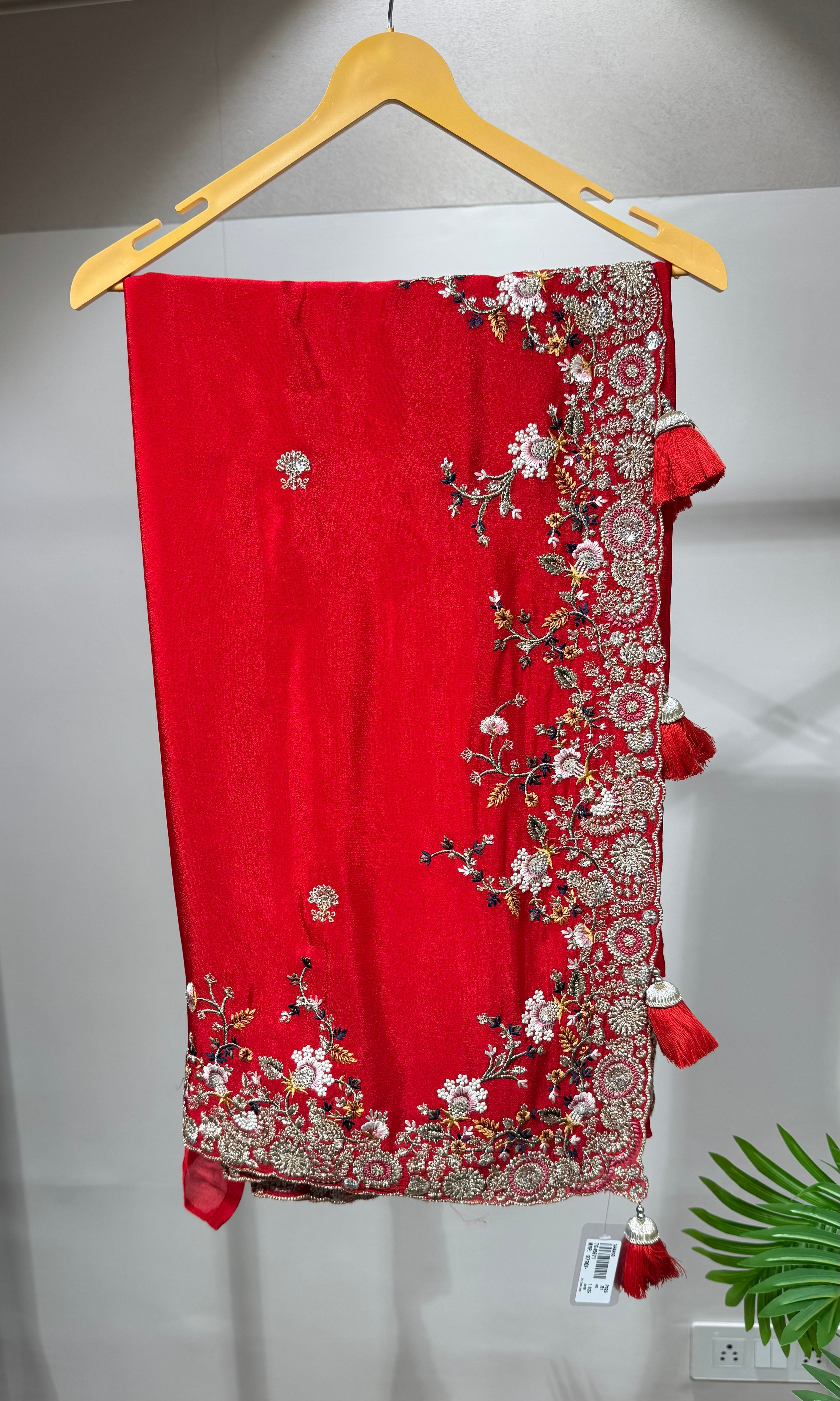 Red saree with EMBROIDERED blouse