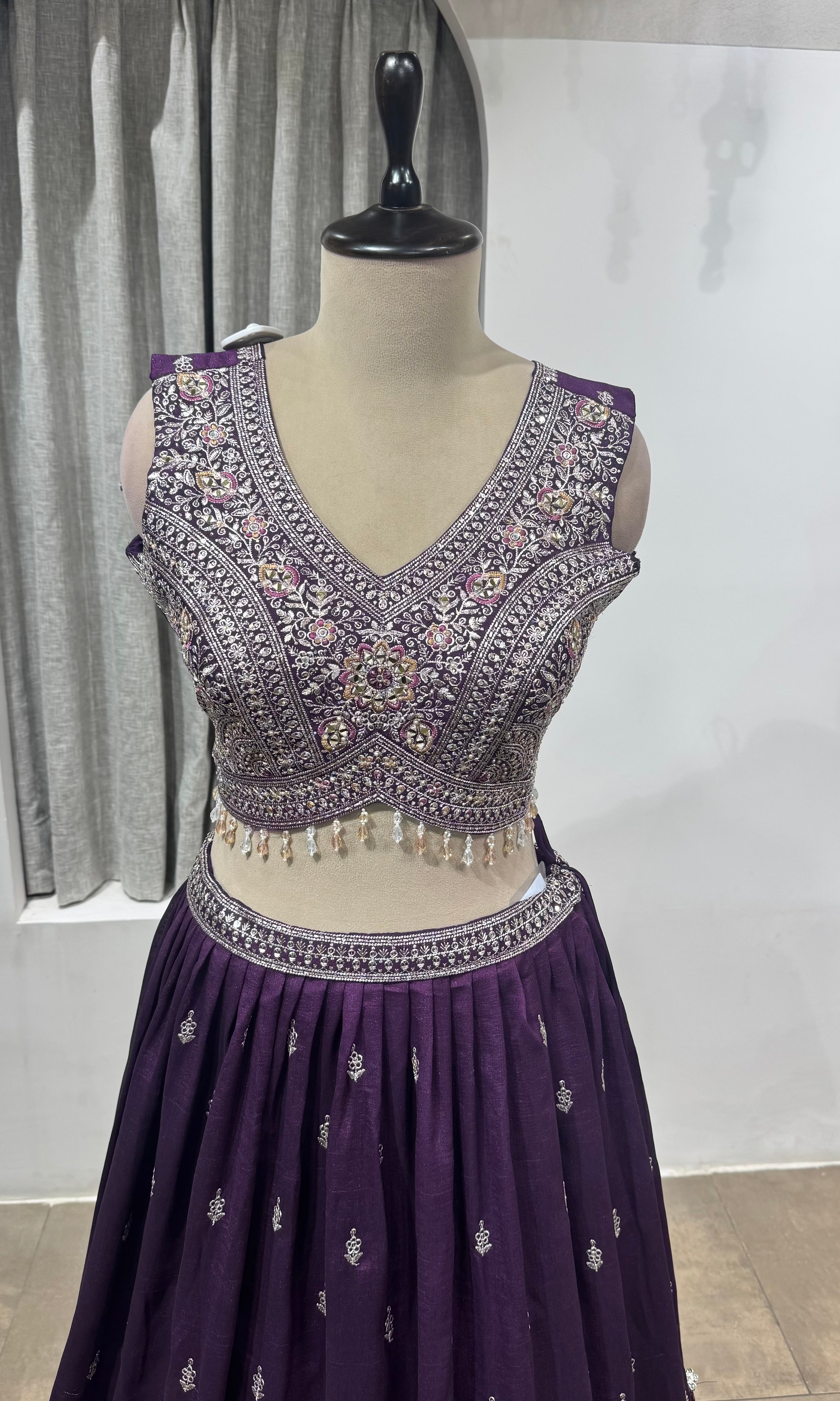 ROYAL WINE INTRICATE EMBROIDERED LEHENGA
