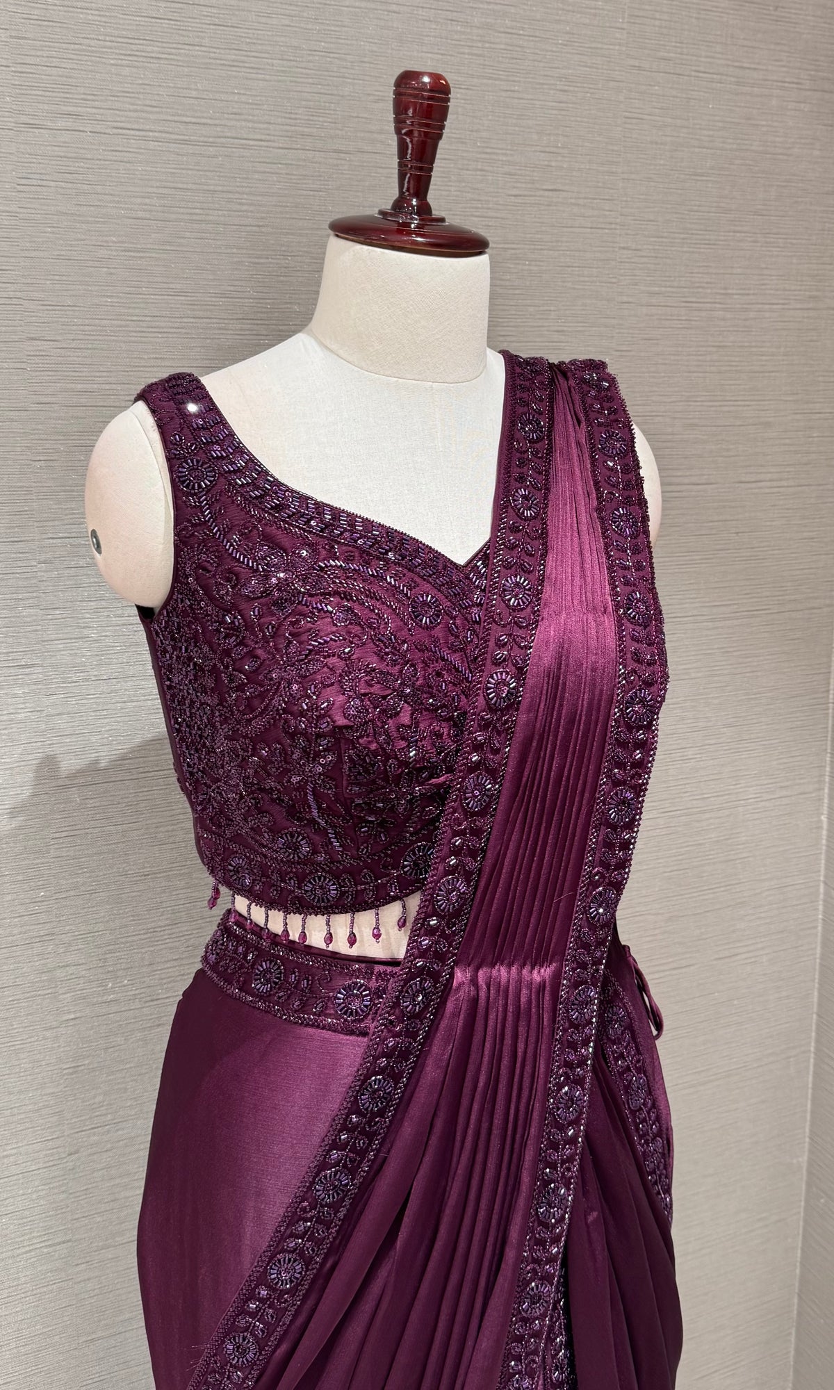 Royal Wine Embellished Saree with blouse