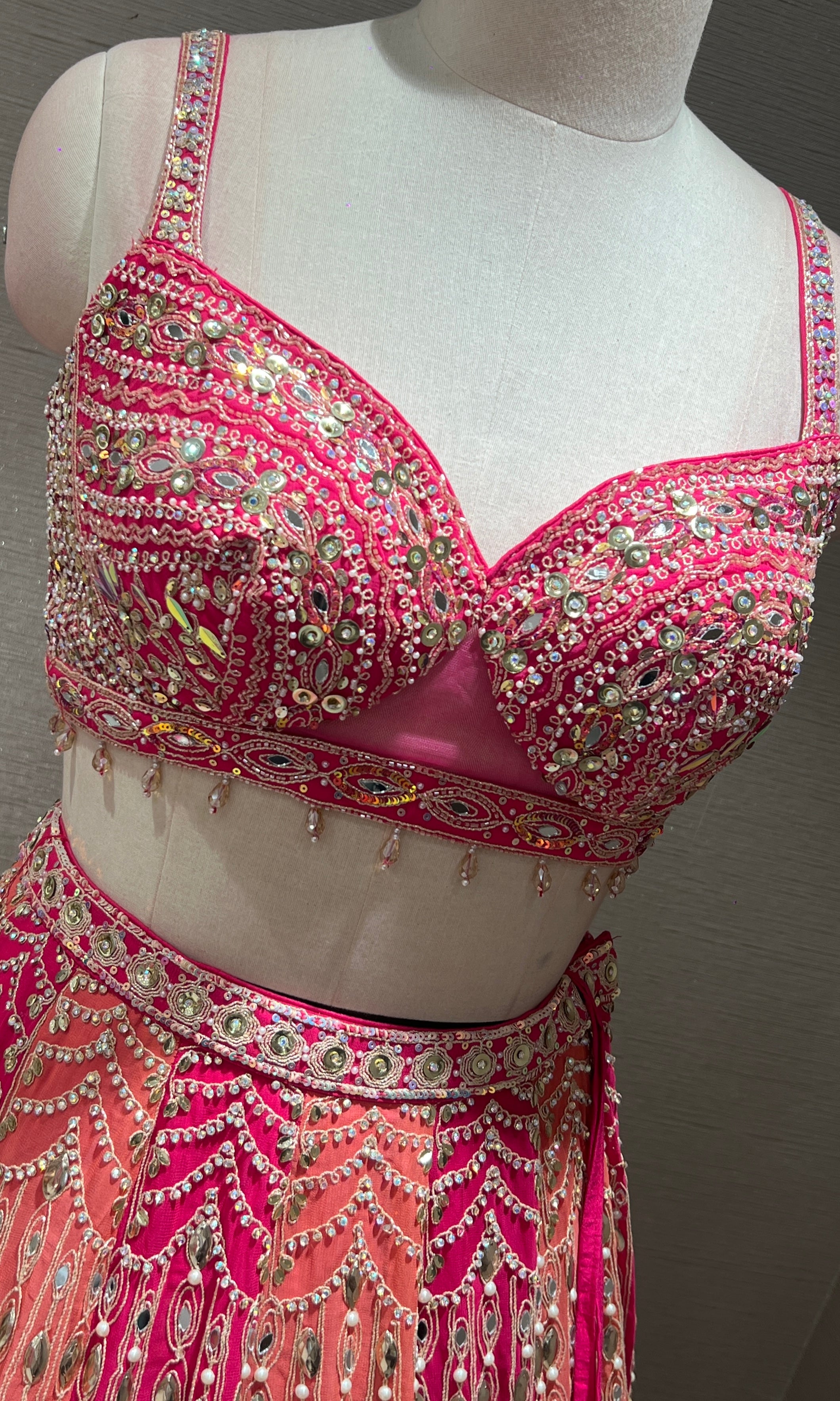 Pink PEACH INTRICATE EMBROIDERED Lehenga