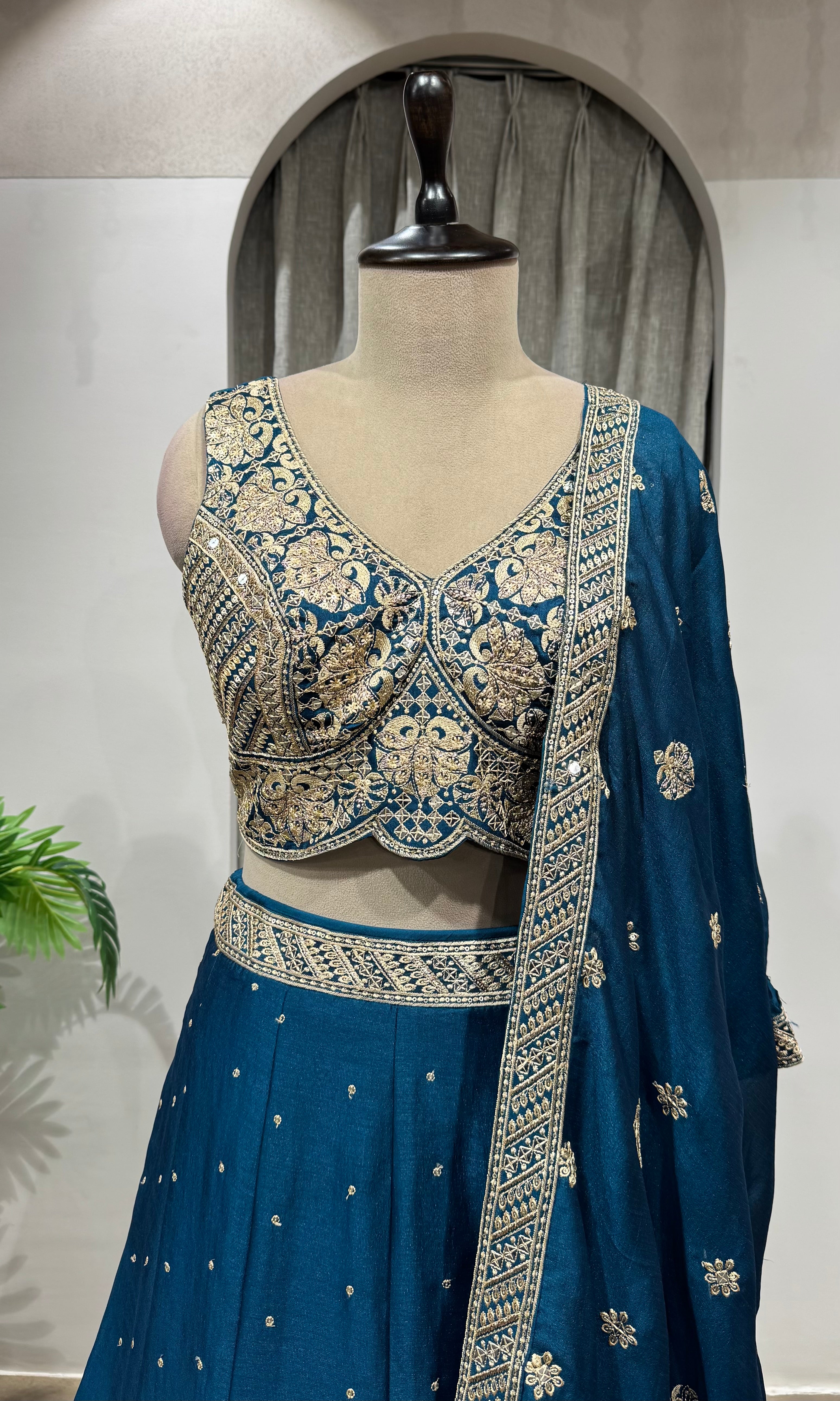 Peacock Blue Designer Lehenga set with Border