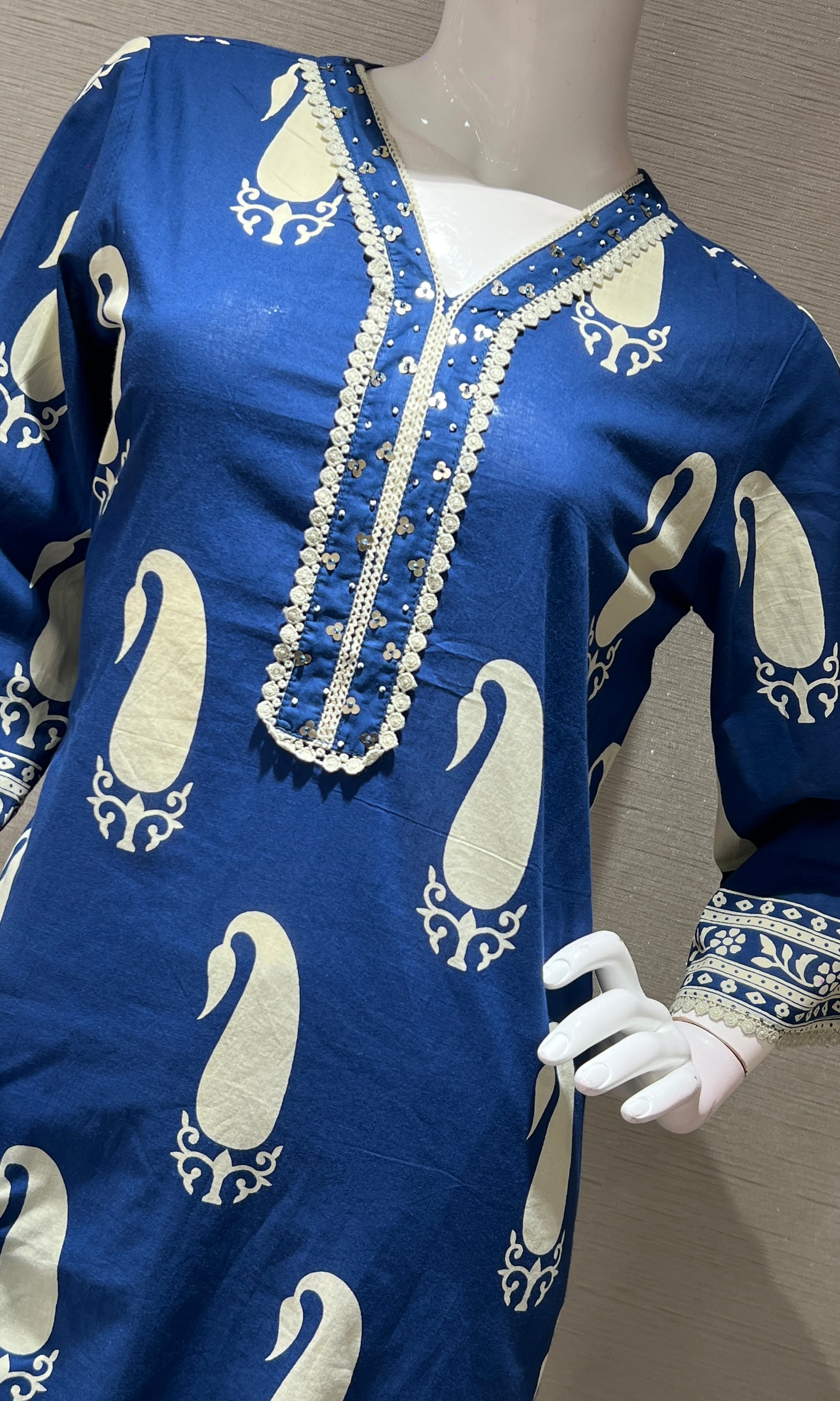 Blue EMBROIDERED PRINTED kurta set