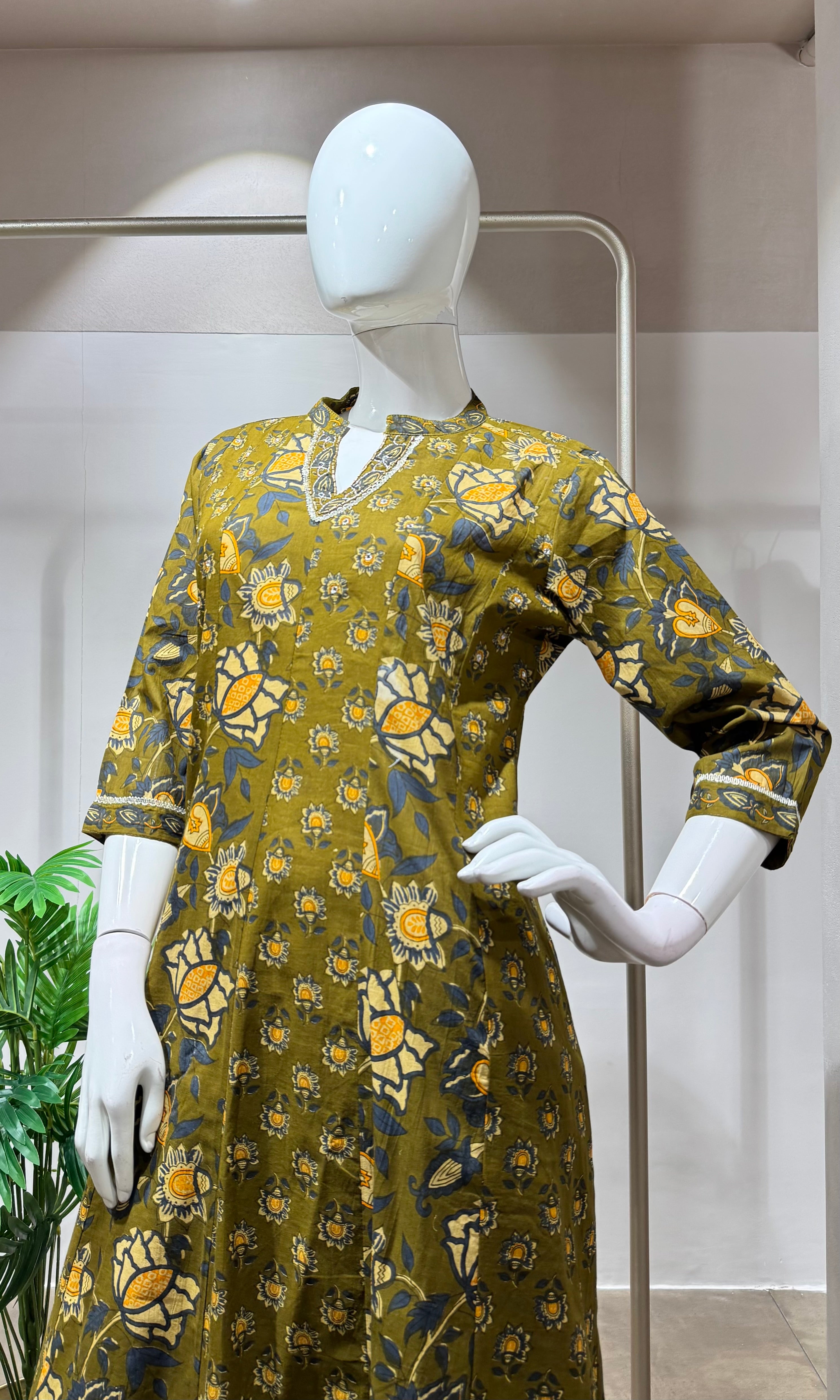 Green jaipuri cotton kurta set